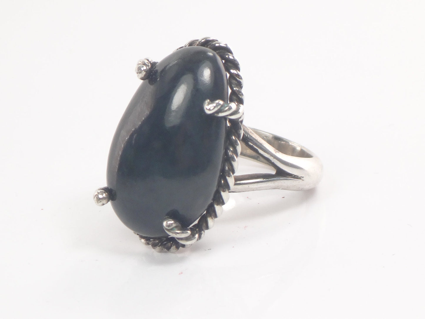 Vintage Large Sterling Silver Black Stone Ring Boho Right Hand Ring Size 9