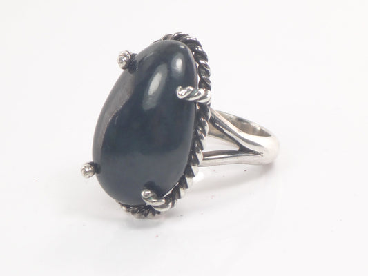 Vintage Large Sterling Silver Black Stone Ring Boho Right Hand Ring Size 9
