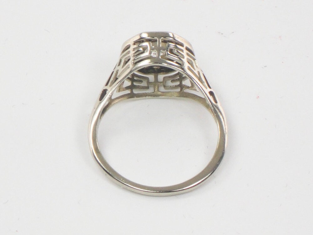 Vintage 14k White Gold Old Mine Cut Diamond Ring Art Deco Filigree Natural Diamond Engagement Ring Circa 1925
