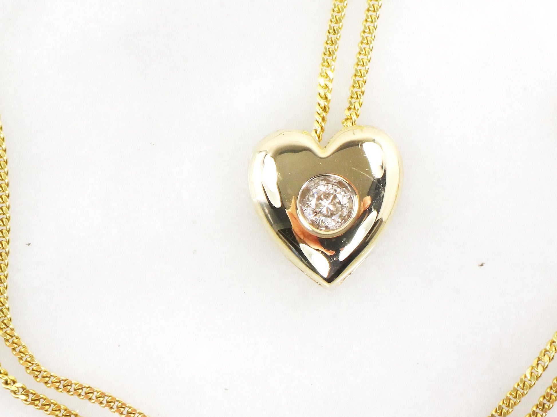 Vintage 14k Yellow Gold Diamond Heart Pendant Necklace, 16" Chain