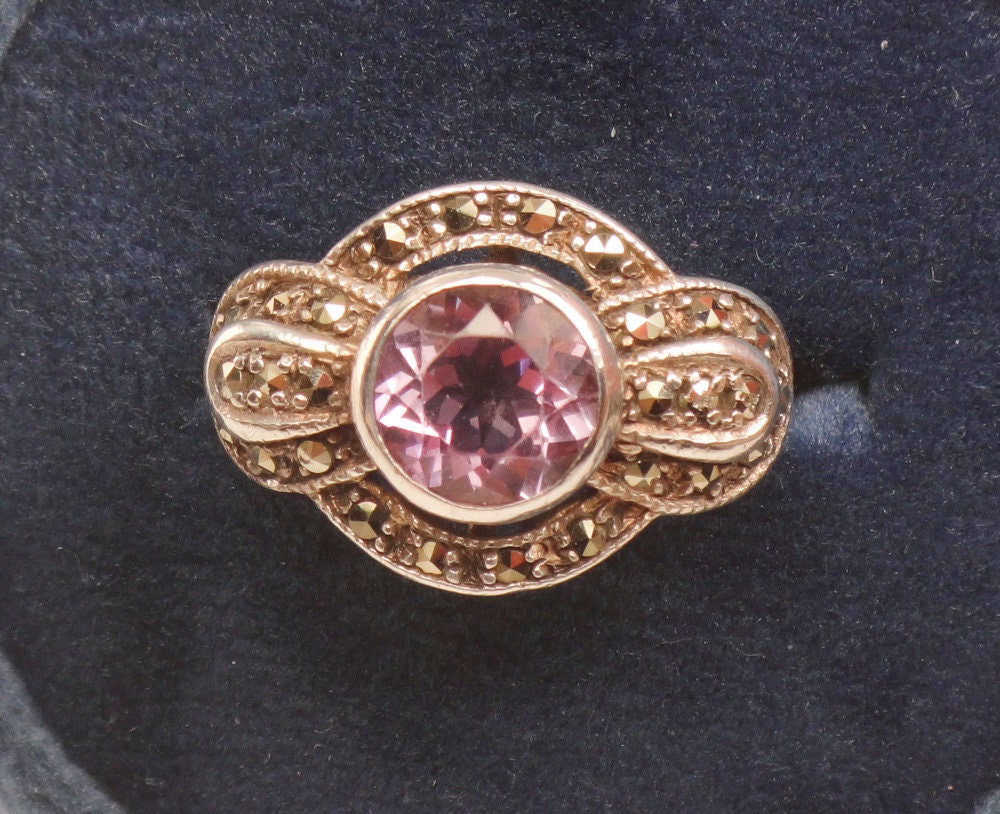 Vintage Sterling Silver Amethyst and Marcasite Ring Purple February Birthstone Ring - Size 6