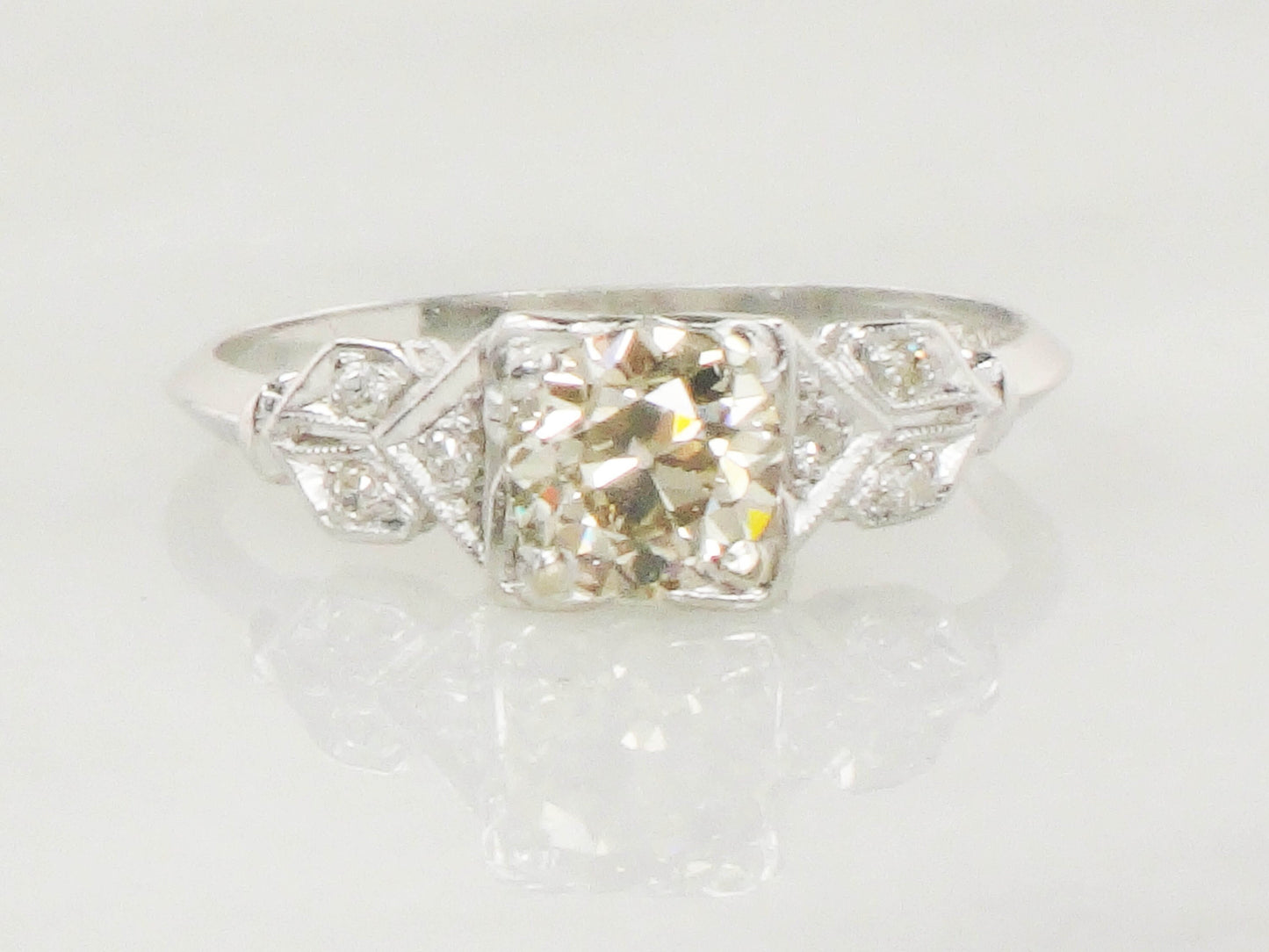 Vintage Diamond Engagement Ring Art Deco Diamond Engagement Ring Light Brown Old European GIA Certified Diamond Platinum Engagement Ring
