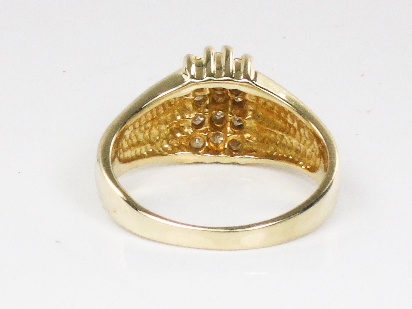 Diamond Cluster Ring - Vintage 14k Yellow Gold Three Row Natural Gemstone Dome Style - Everyday Fine Jewelry - Size 6