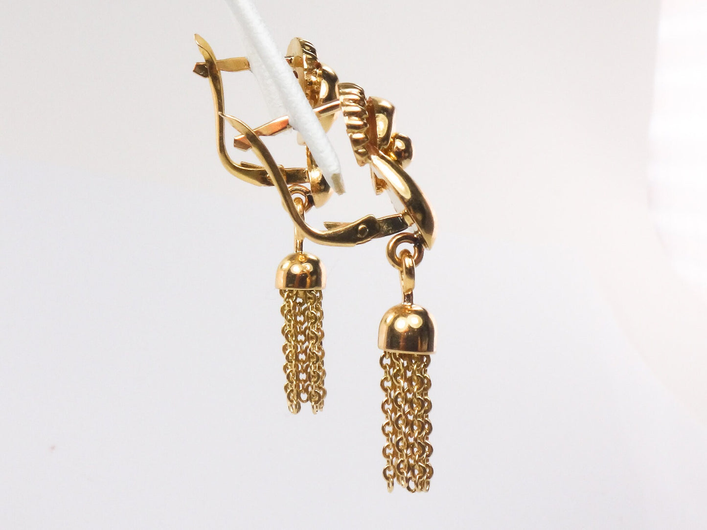 Vintage 18k Yellow Gold Fringe Dangle Earrings Retro Style Tassel Earrings with Lever Backs
