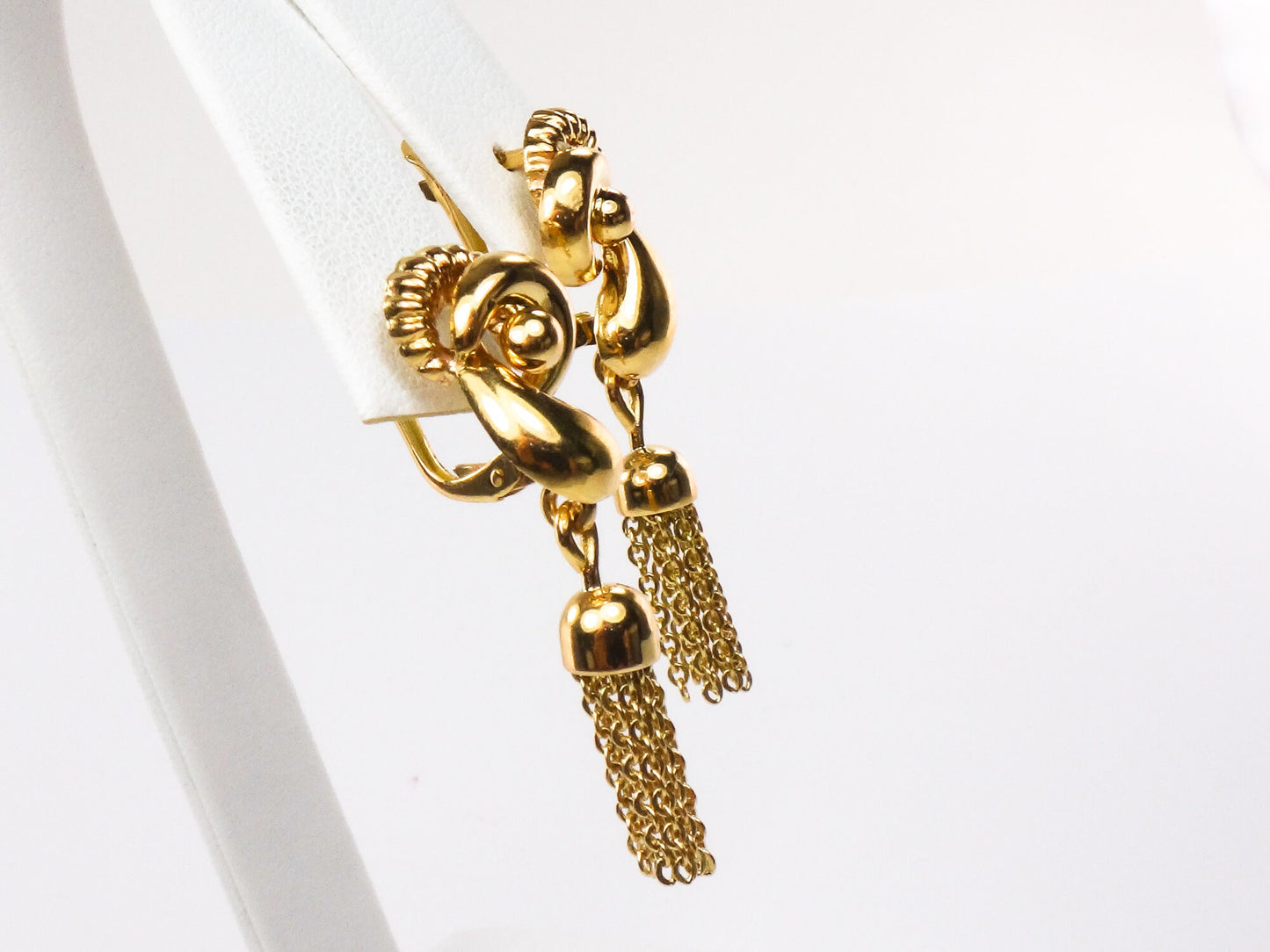 Vintage 18k Yellow Gold Fringe Dangle Earrings Retro Style Tassel Earrings with Lever Backs
