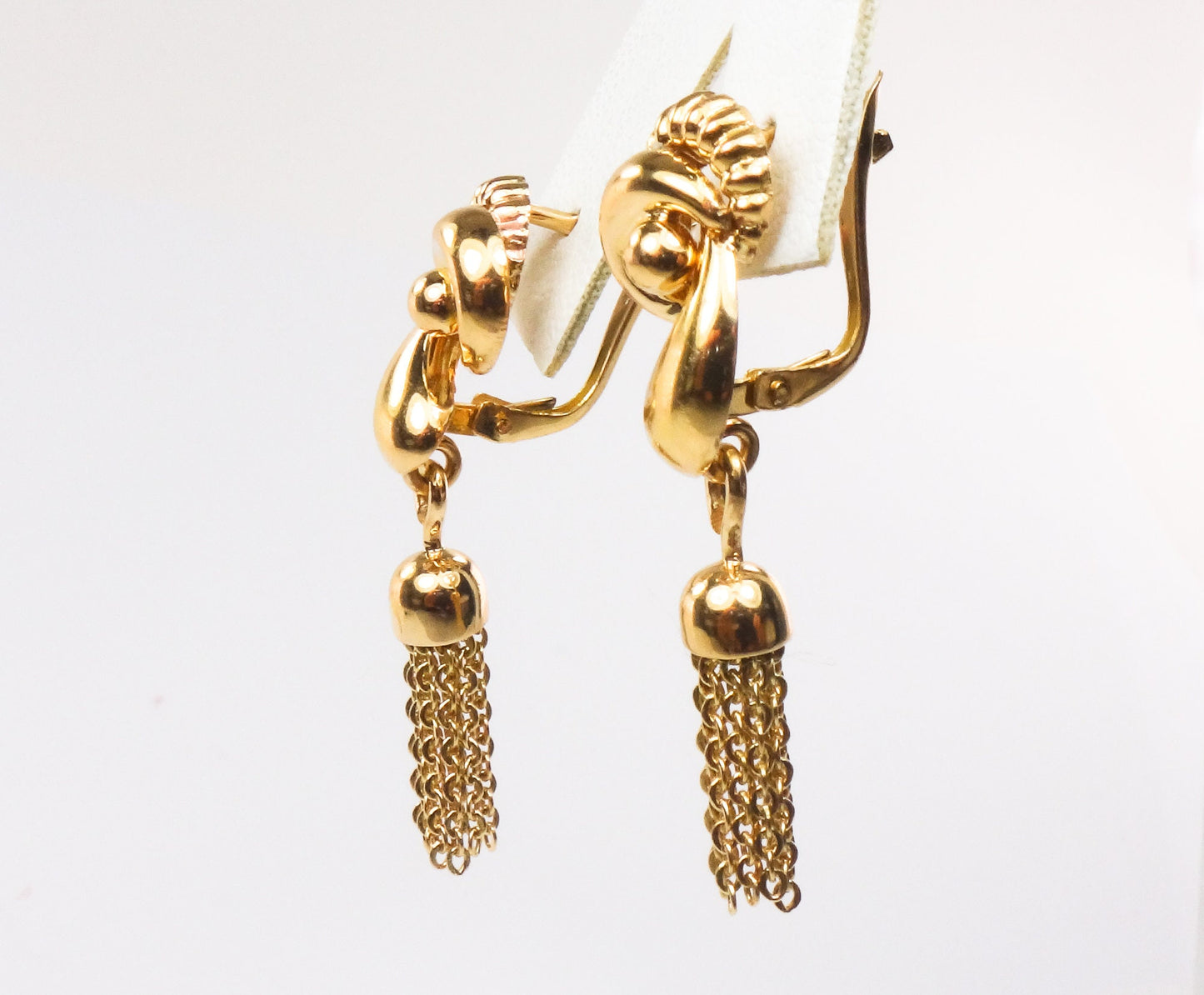 Vintage 18k Yellow Gold Fringe Dangle Earrings Retro Style Tassel Earrings with Lever Backs