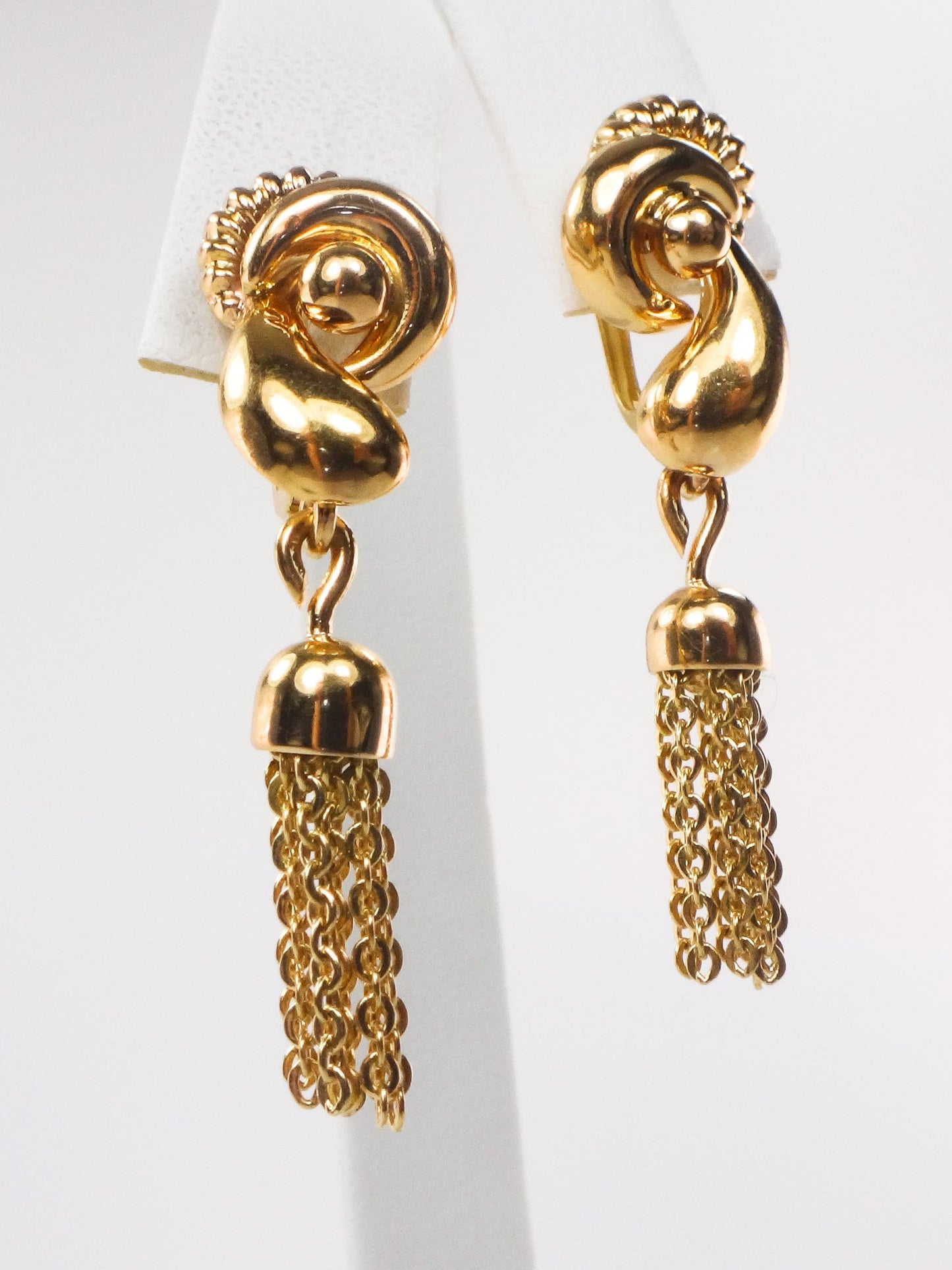 Vintage 18k Yellow Gold Fringe Dangle Earrings Retro Style Tassel Earrings with Lever Backs