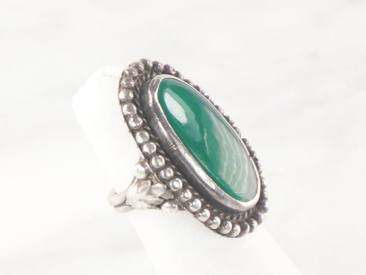 Vintage Sterling Silver Green Glass Ring - Size 5 1/2