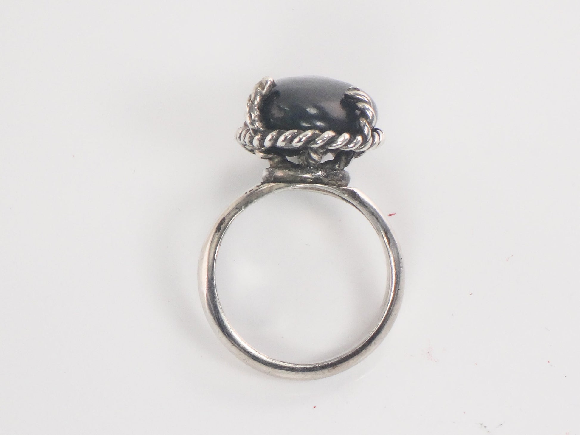 Vintage Large Sterling Silver Black Stone Ring Boho Right Hand Ring Size 9