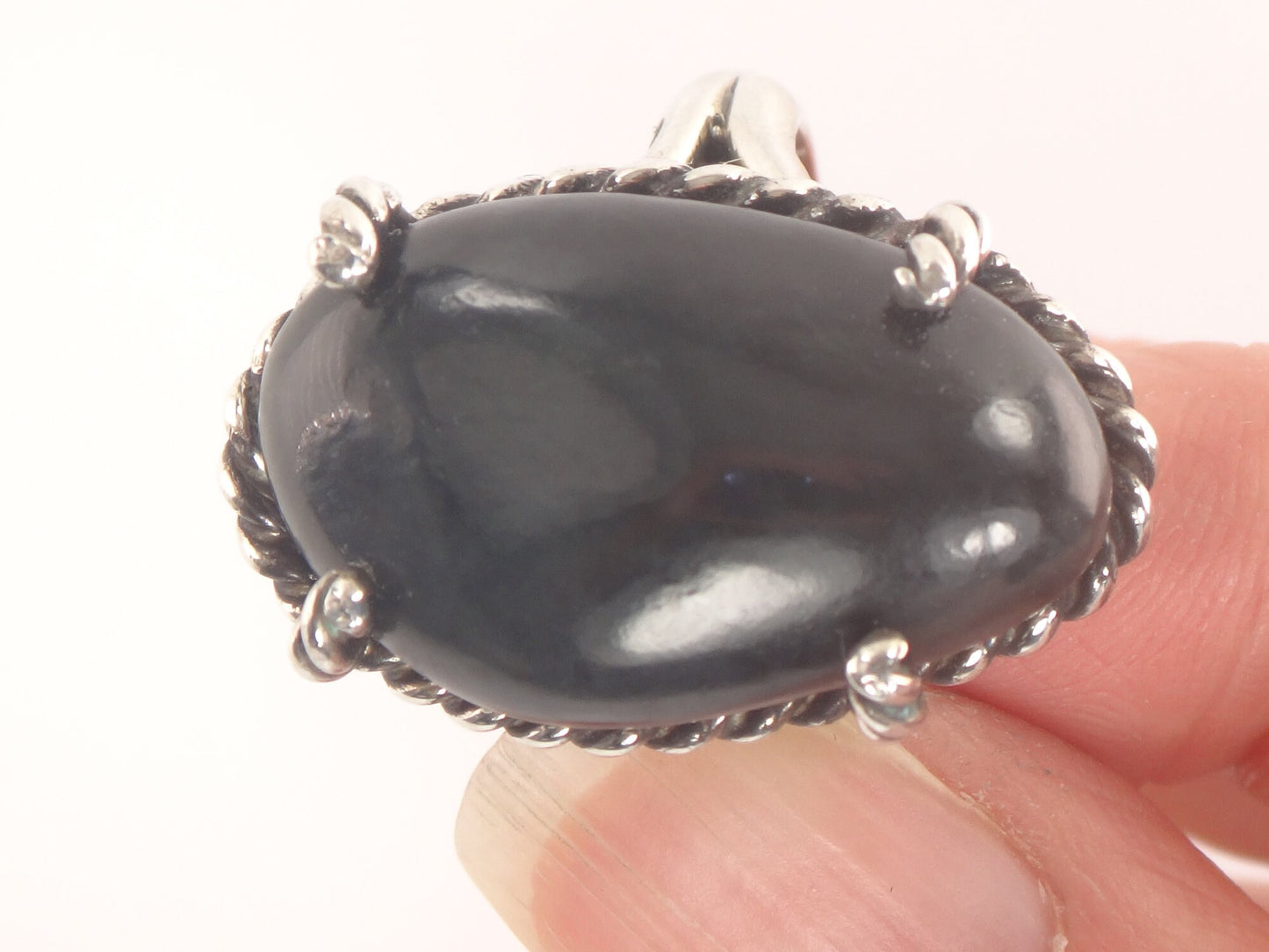 Vintage Large Sterling Silver Black Stone Ring Boho Right Hand Ring Size 9