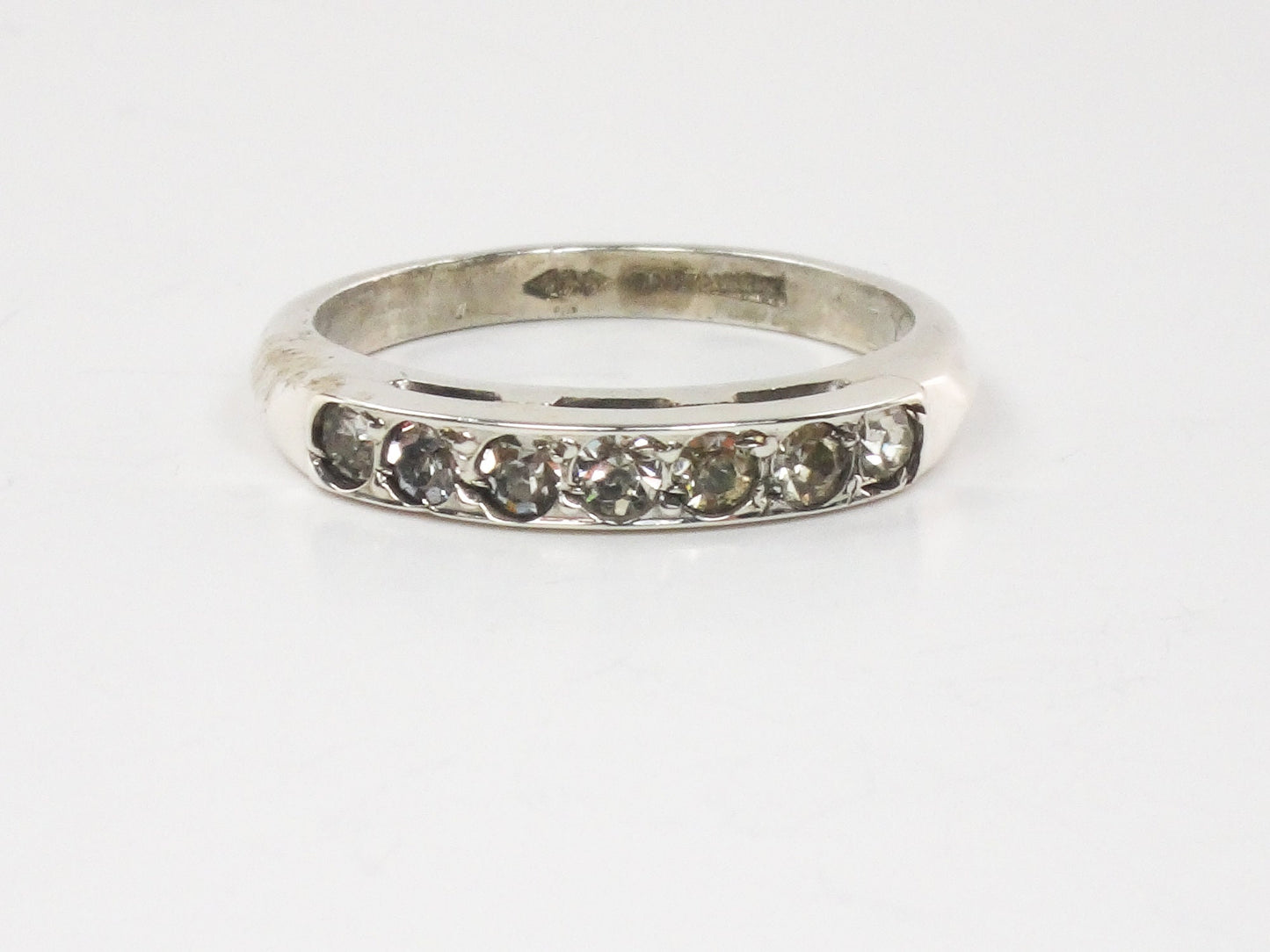 Sterling Silver Uncas Rhinestone Wedding Band Silver Stacking Ring - Wedding Ring Size 6