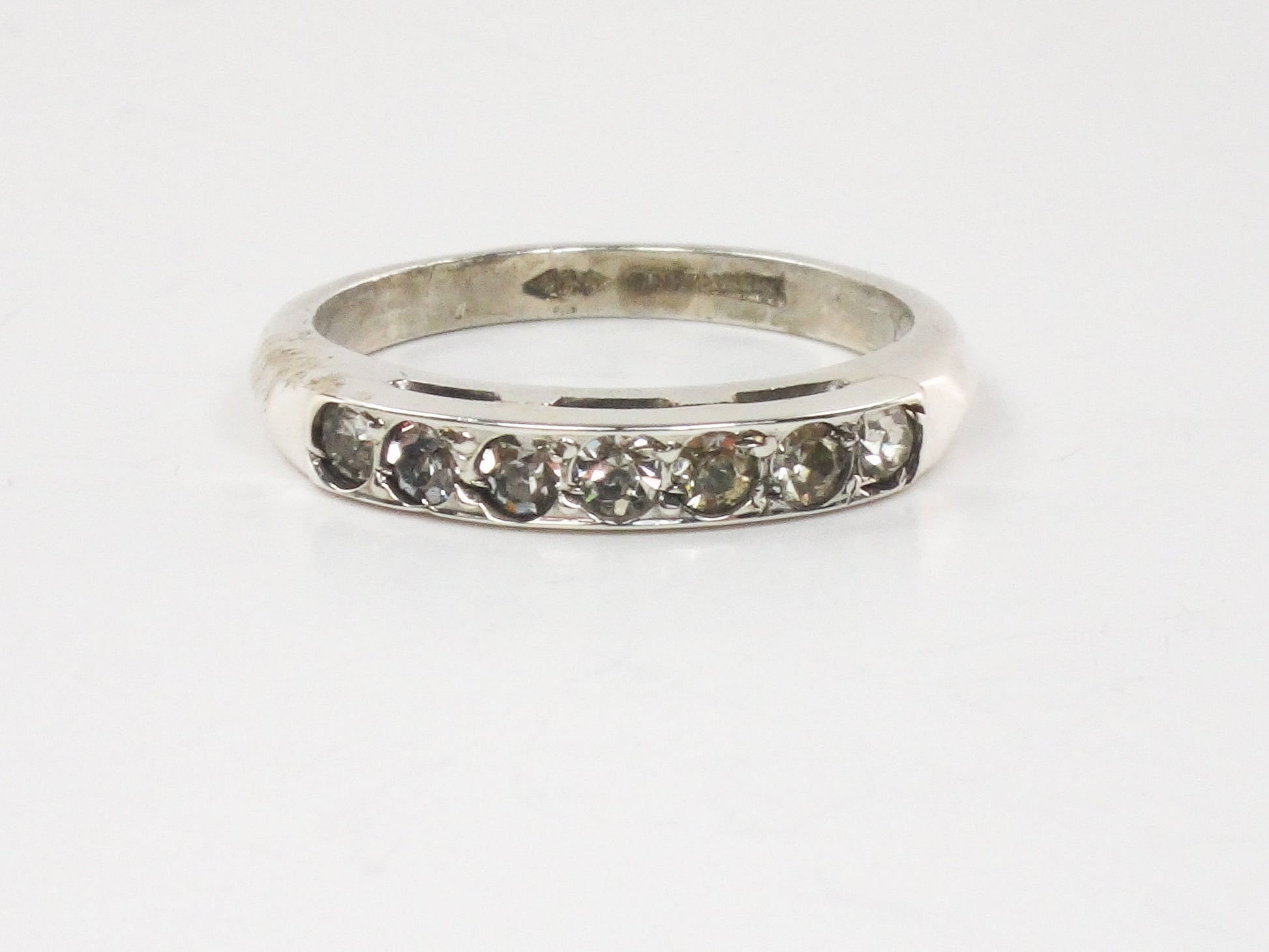 Vintage Uncas Sterling Silver Rhinestone Wedding Band - Size 6