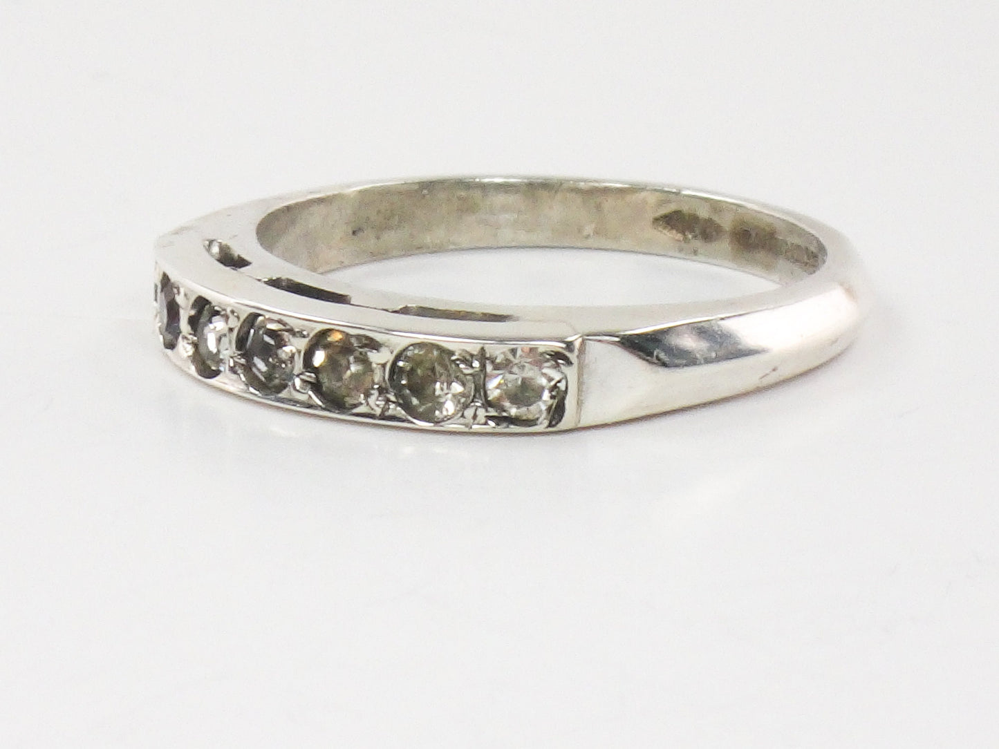 Vintage Uncas Sterling Silver Rhinestone Wedding Band - Size 6