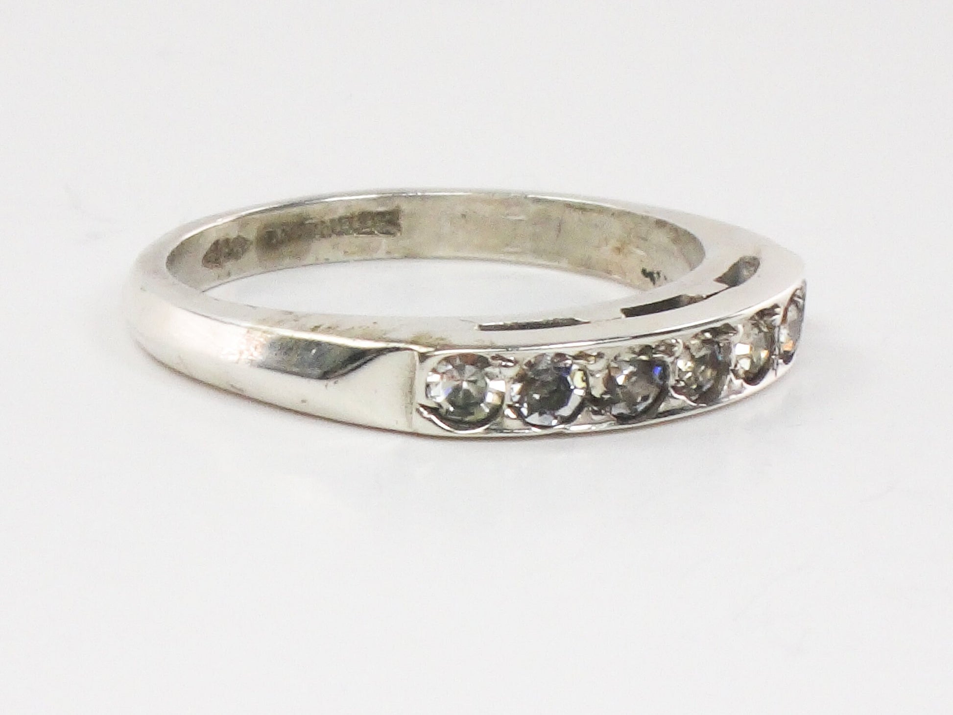 Vintage Uncas Sterling Silver Rhinestone Wedding Band - Size 6