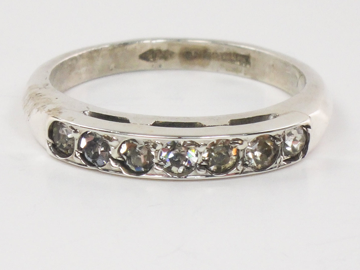 Vintage Uncas Sterling Silver Rhinestone Wedding Band - Size 6