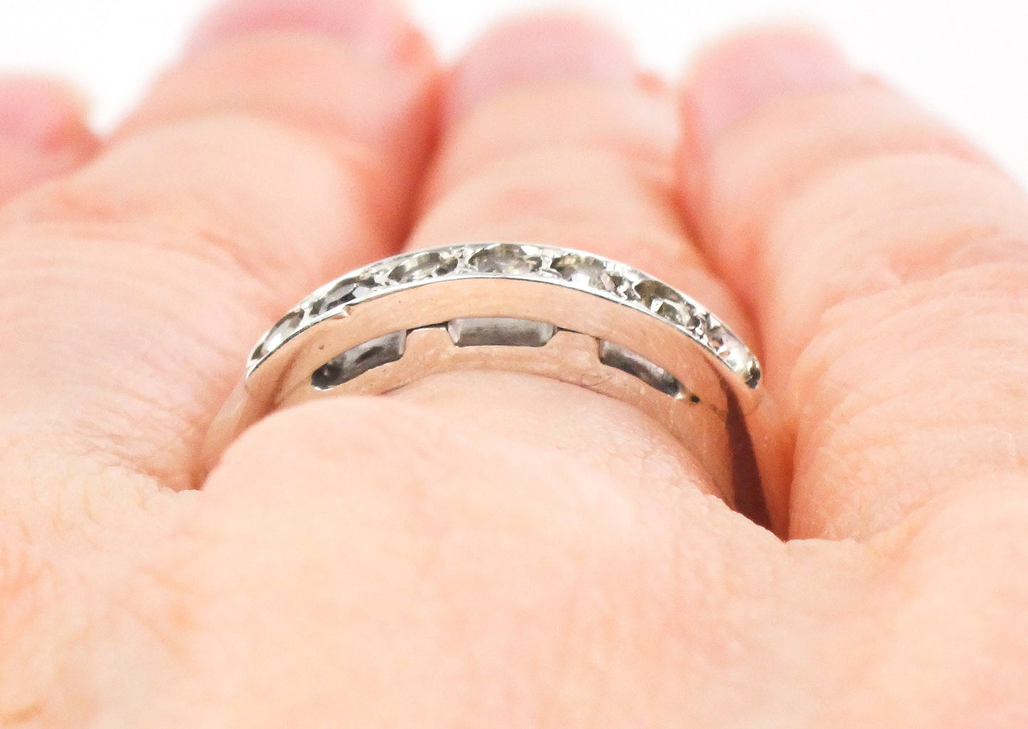 Sterling Silver Uncas Rhinestone Wedding Band Silver Stacking Ring - Wedding Ring Size 6