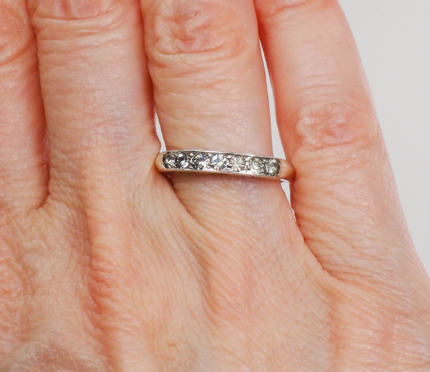 Vintage Uncas Sterling Silver Rhinestone Wedding Band - Size 6