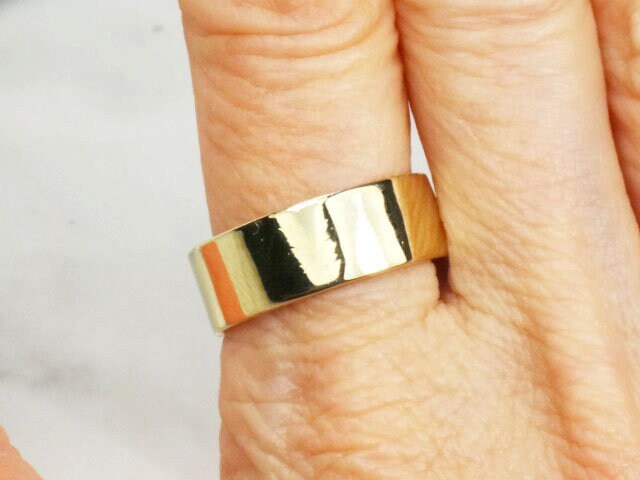 Vintage 14k Yellow Gold Wedding Band - 7.4mm Wide Plain Ring, Size 9.25