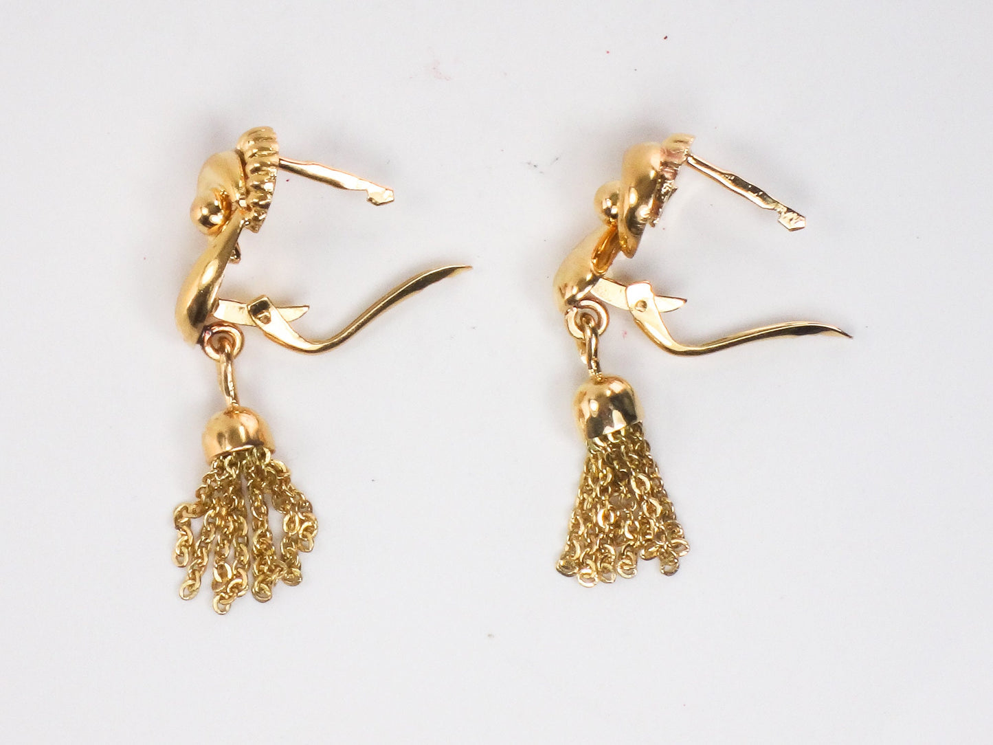Vintage 18k Yellow Gold Fringe Dangle Earrings Retro Style Tassel Earrings with Lever Backs