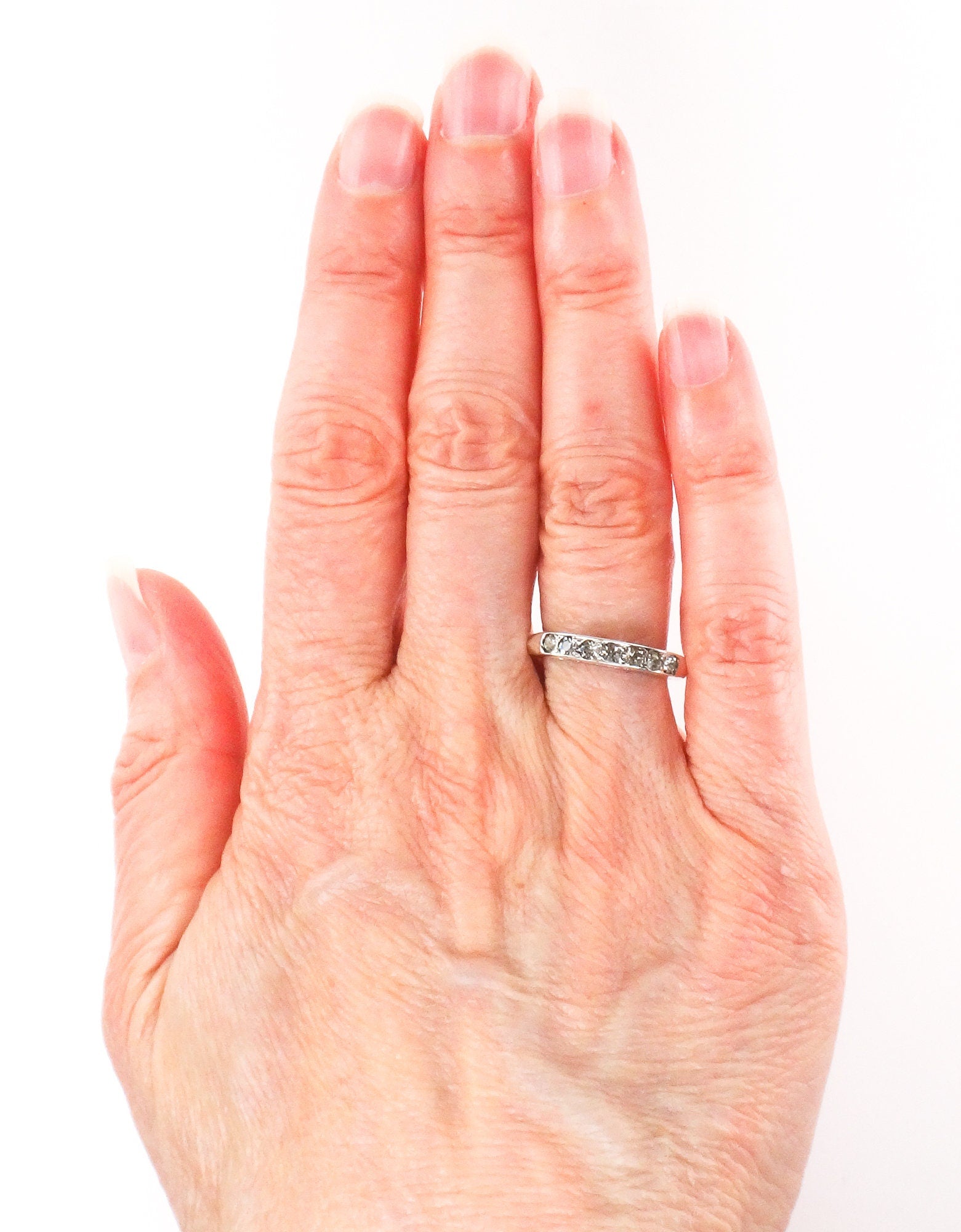 Vintage Uncas Sterling Silver Rhinestone Wedding Band - Size 6