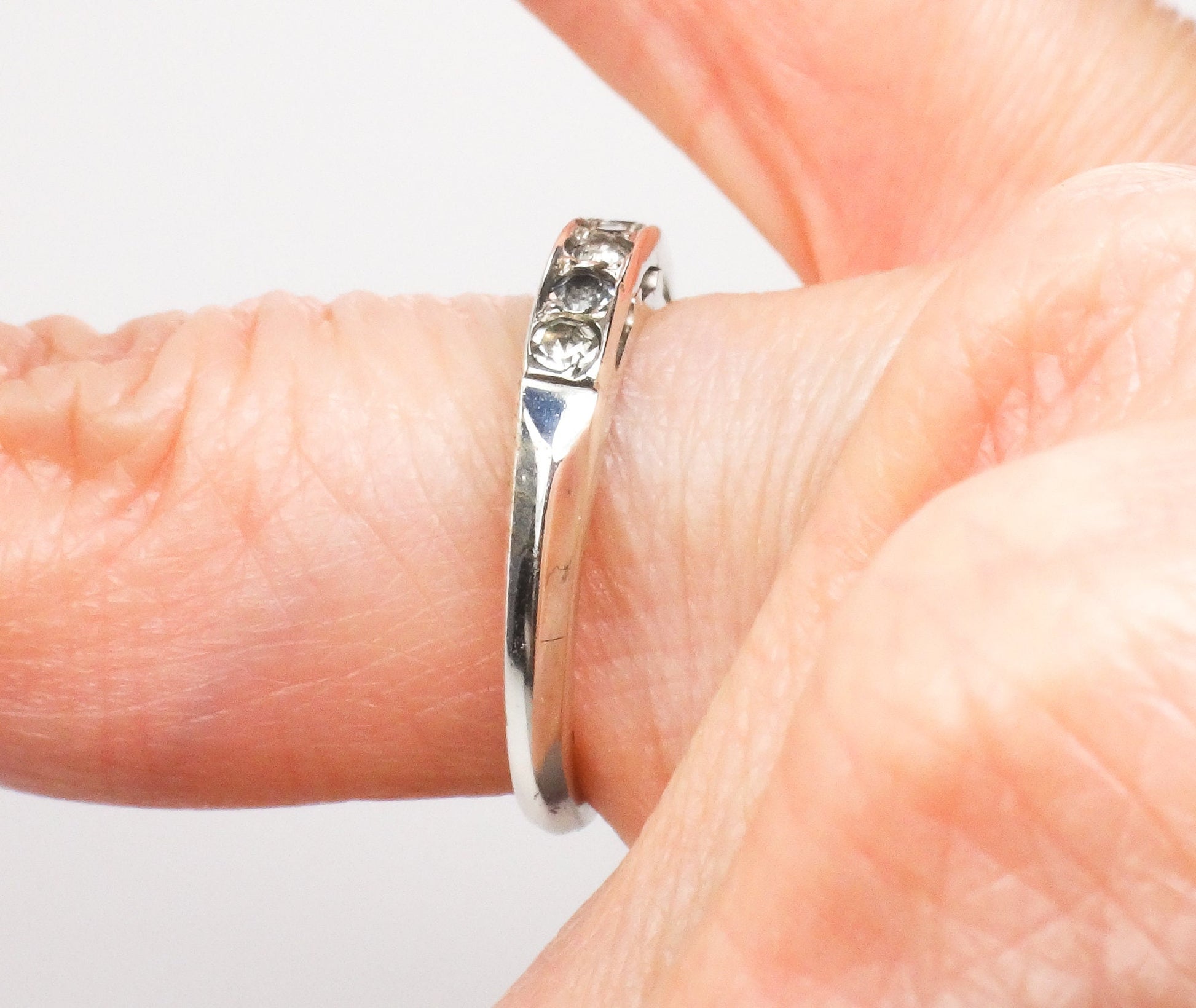 Vintage Uncas Sterling Silver Rhinestone Wedding Band - Size 6