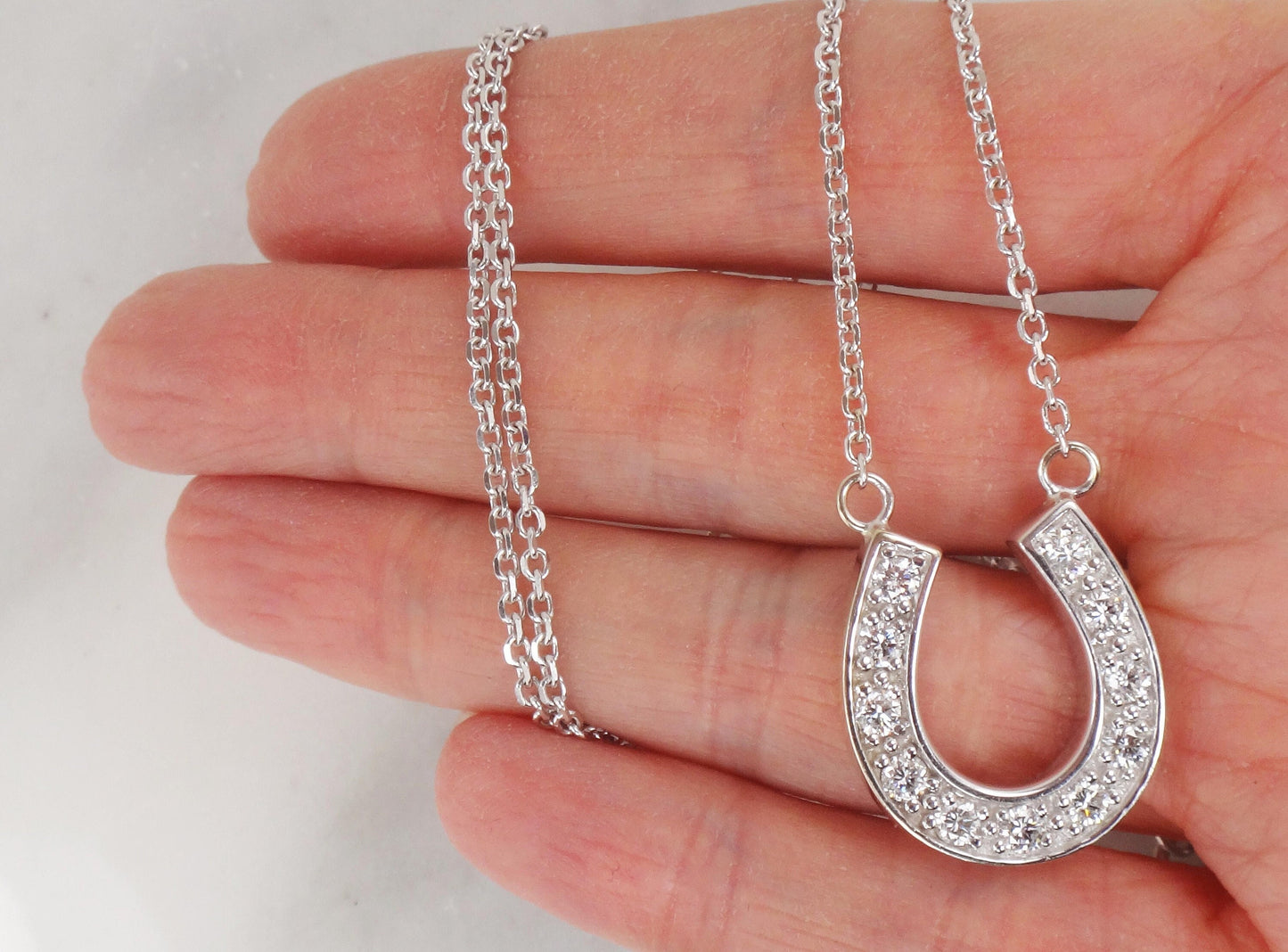 Vintage 14k White Gold Large Natural Diamond Horseshoe Necklace Approximately 1.25 CTS TDW 19.5"