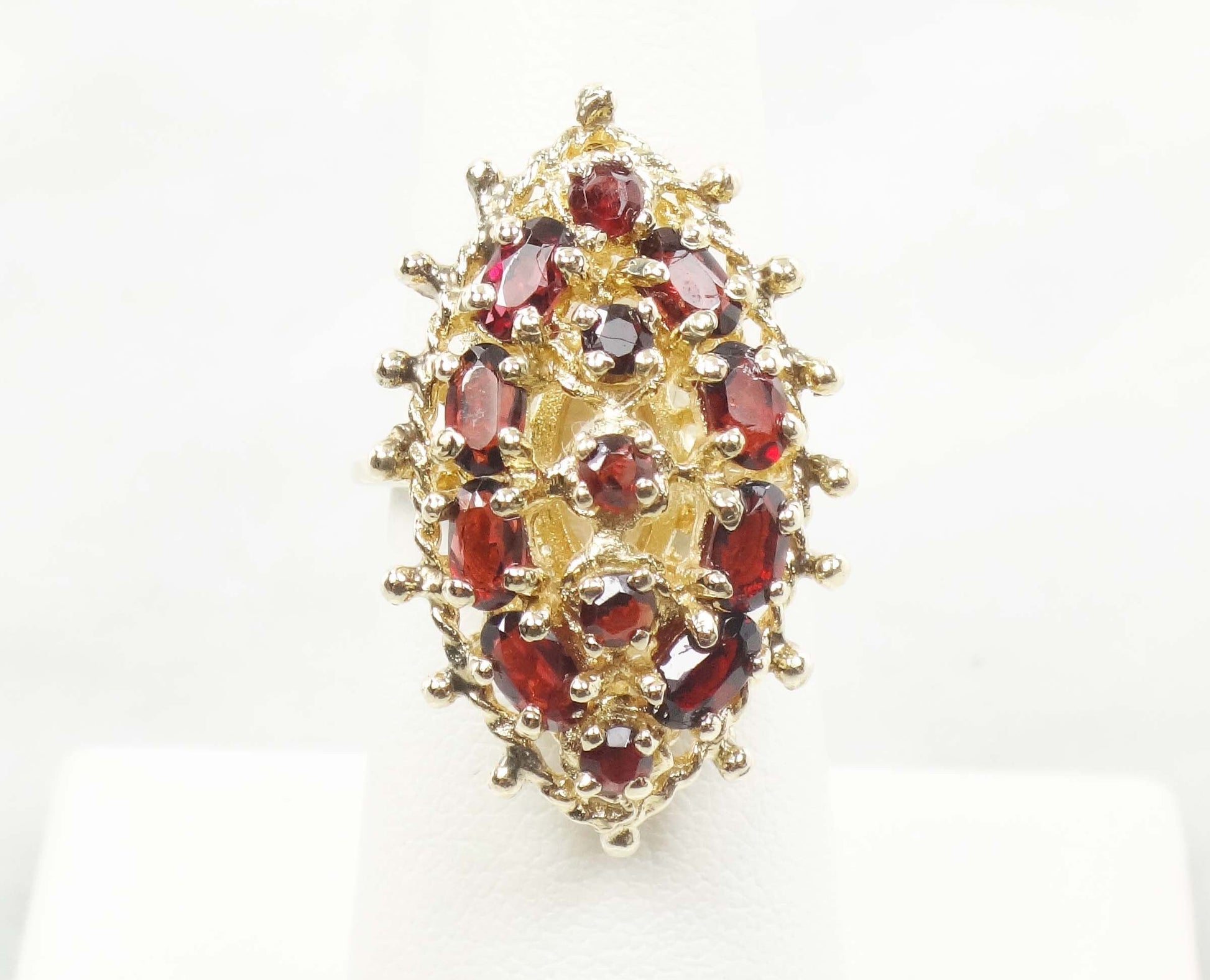 Vintage 14k Yellow Gold Large Garnet Cluster Ring - January Birthstone Ring - Size 6.5