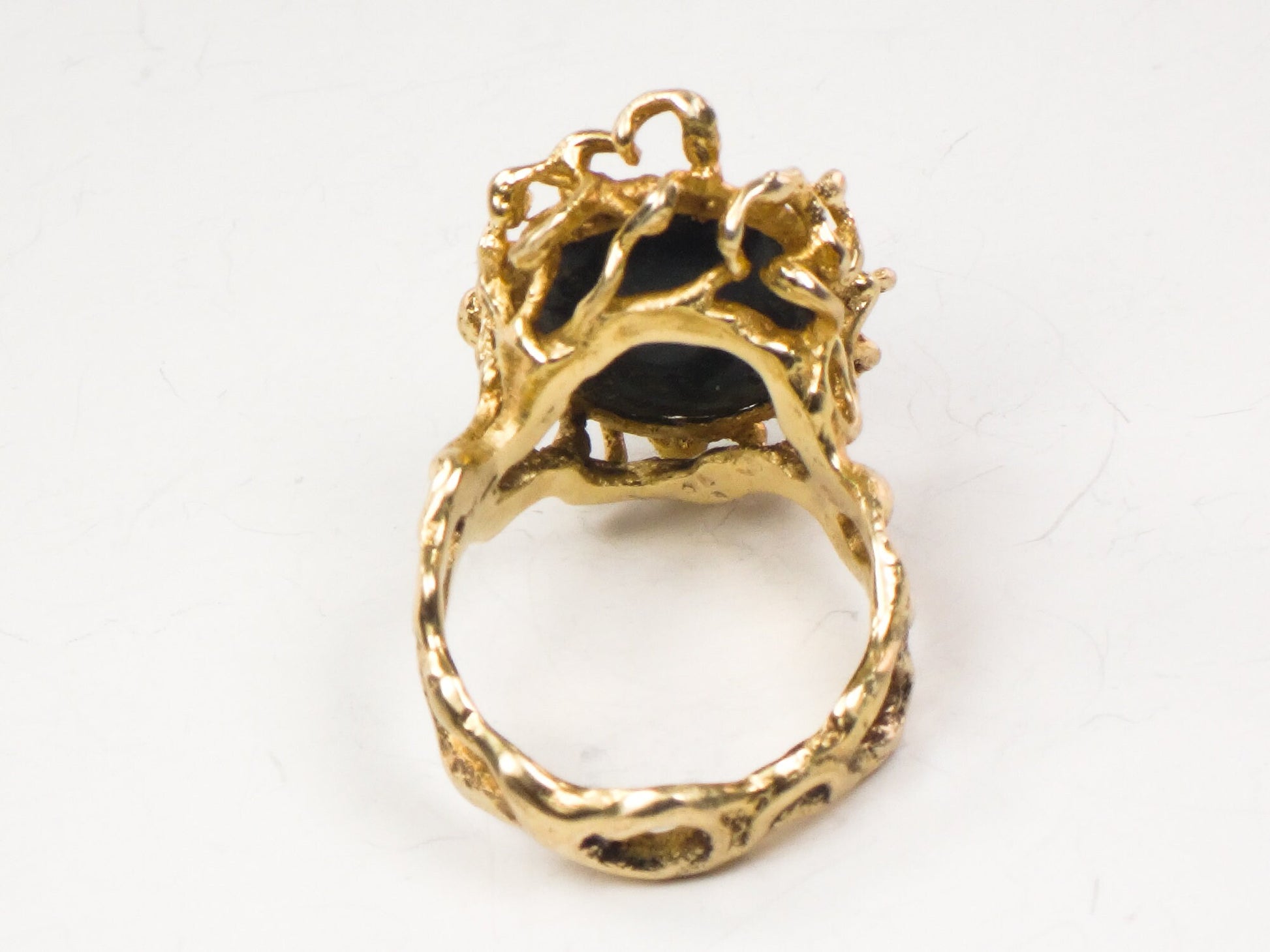 Vintage 14k Yellow Gold Opal Doublet Brutalist Ring October Birthstone Ring