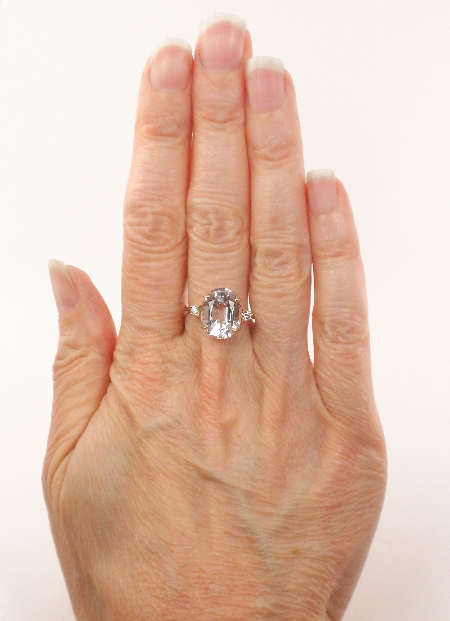 Vintage 14k Yellow Gold Morganite Ring: 5 CT, Diamond Accent, Size 6.5