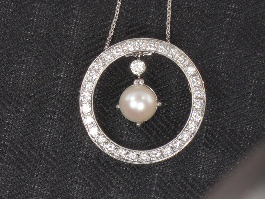 Vintage 14k White Gold Pearl Diamond Necklace: Convertible Pendant Pin