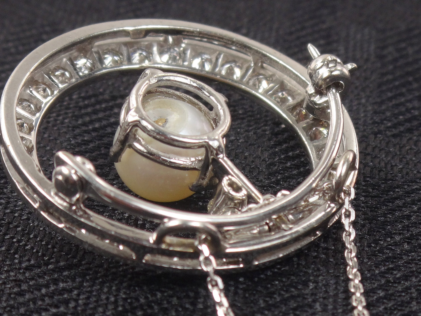 Vintage 14k White Gold Pearl Diamond Necklace: Convertible Pendant Pin
