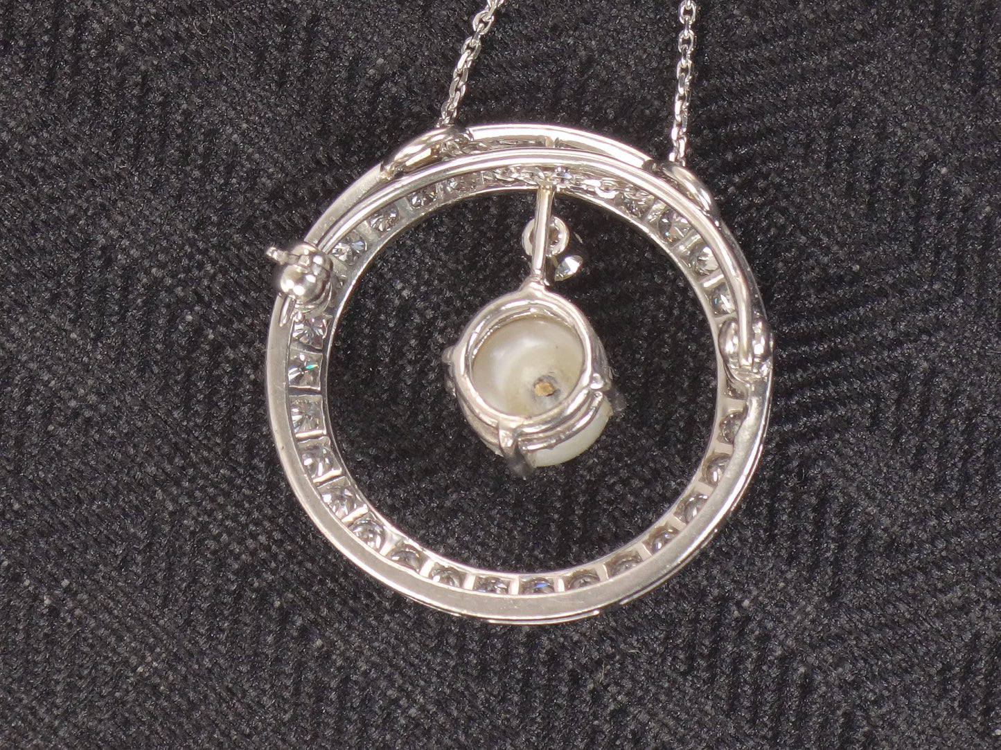 Vintage 14k White Gold Pearl Diamond Necklace: Convertible Pendant Pin