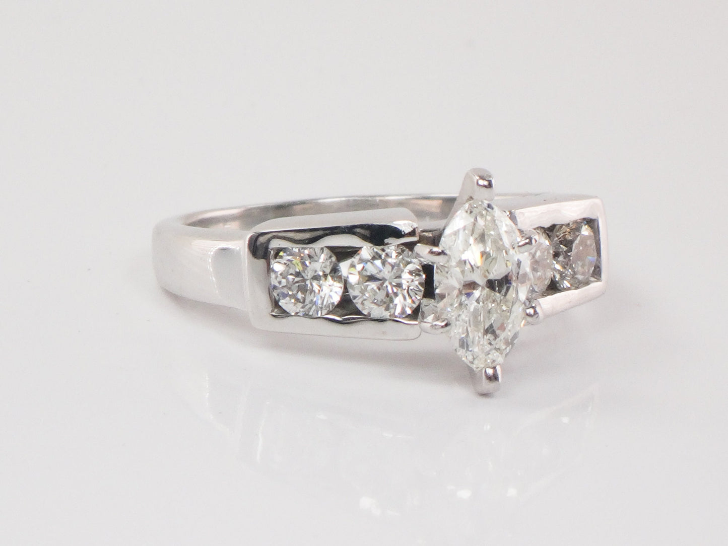 Vintage 18k White Gold Marquise Diamond Engagement Ring (.60 CT Center, Size 8)