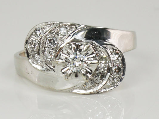 Vintage 14k White Gold Natural Diamond Ring Mid-Century - Size 8.5