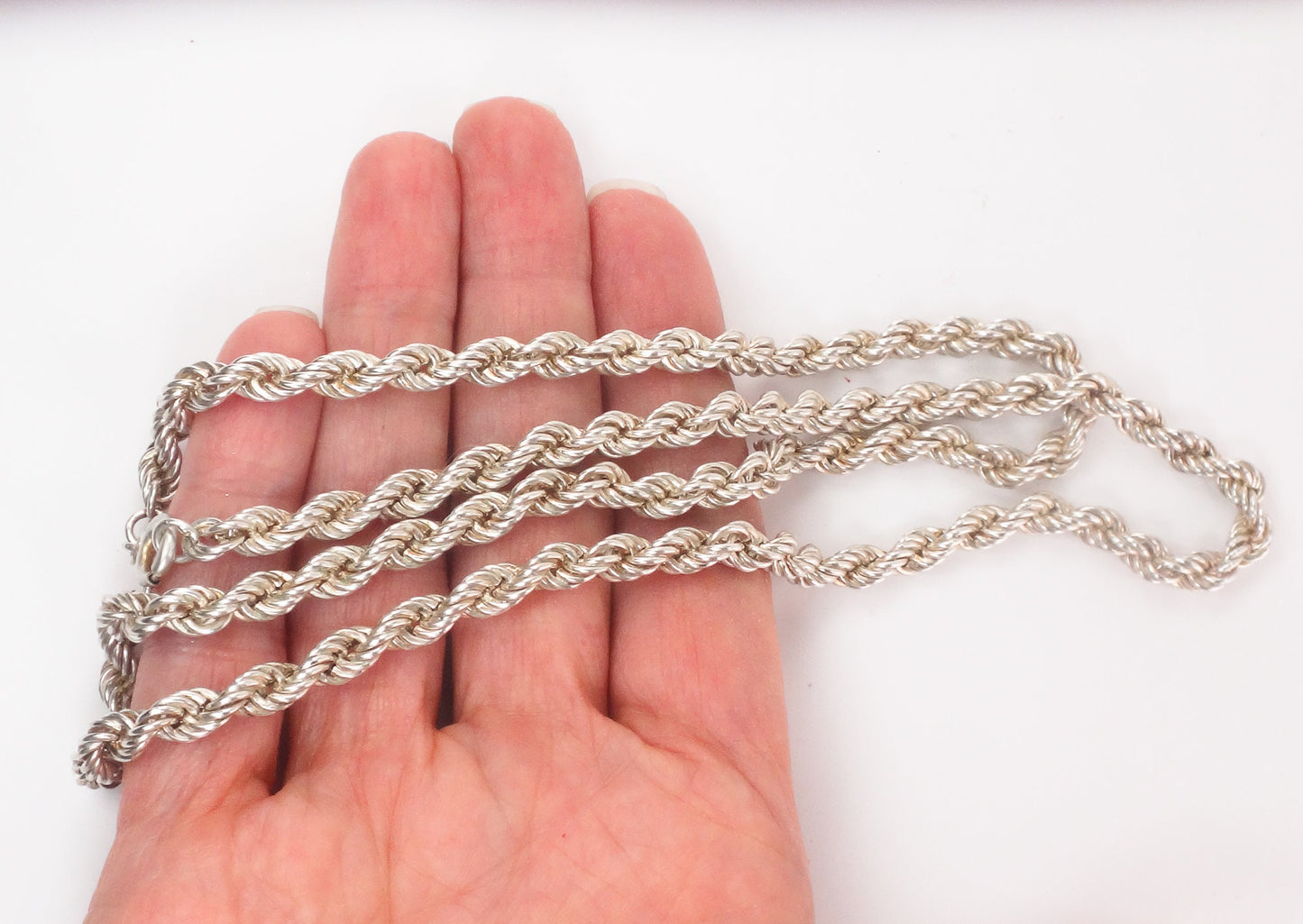 Vintage Sterling Silver Rope Chain Twisted Link Chain - 24" 22.6 grams