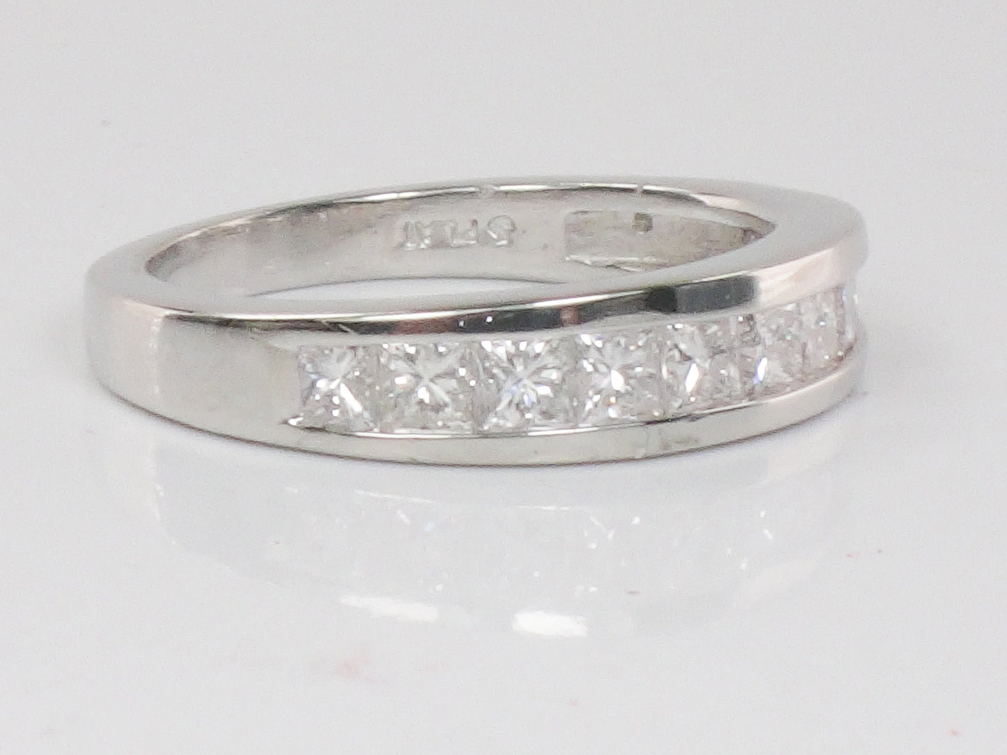 Vintage Platinum Princess Cut Natural Diamond Wedding Band 1 Carat TDW Invisible Channel Set Diamond Ring Size 4