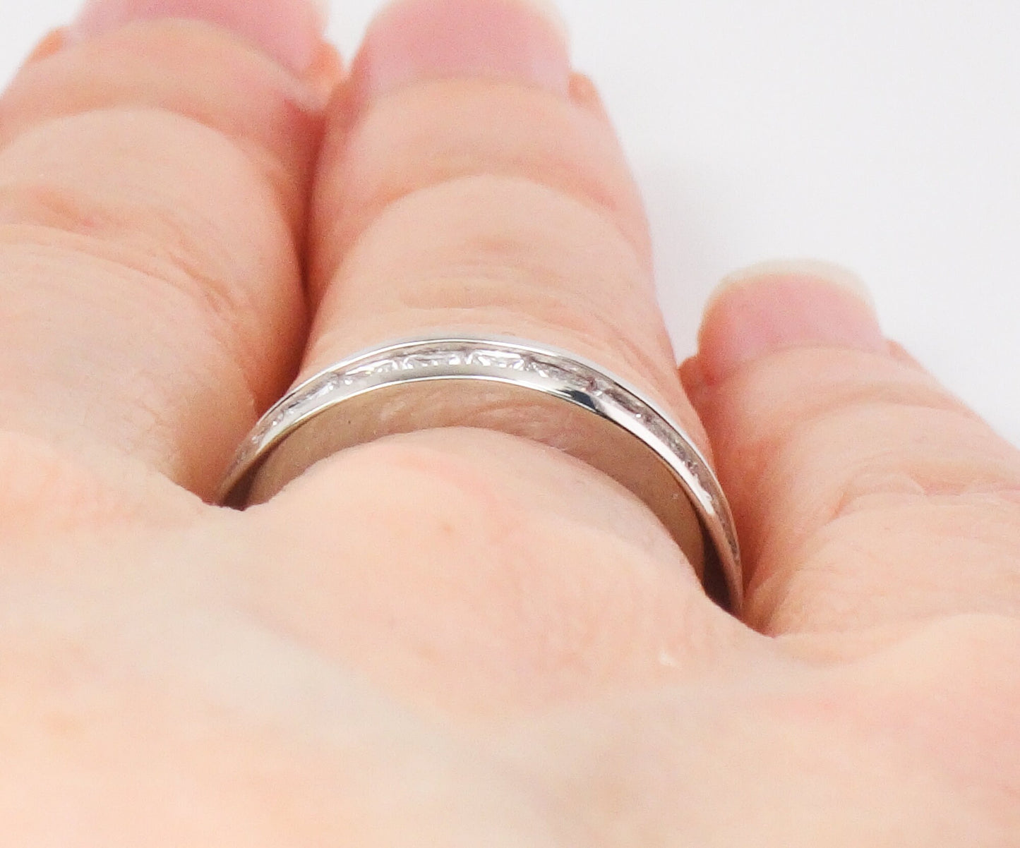 Vintage Platinum Princess Cut Natural Diamond Wedding Band 1 Carat TDW Invisible Channel Set Diamond Ring Size 4