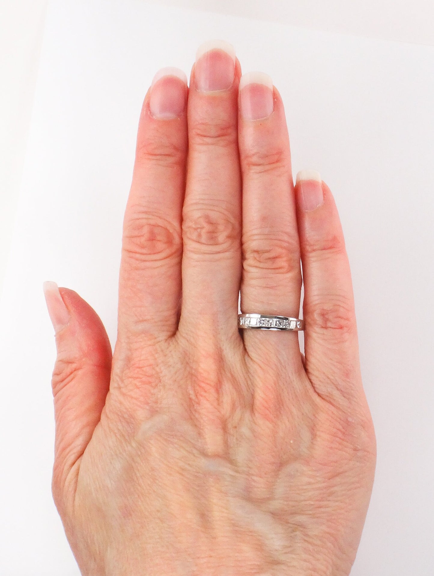 Vintage Platinum Princess Cut Natural Diamond Wedding Band, 1 Carat Total, Size 4