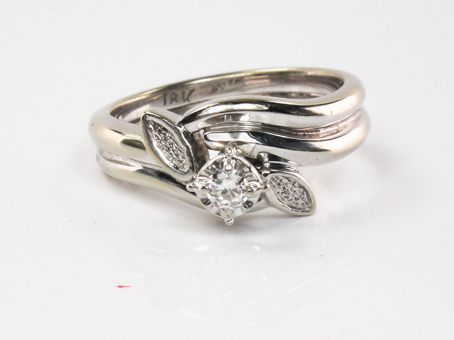 Vintage 18k White Gold Natural Diamond Solitaire Wedding Ring Round Diamond Engagement Ring Size 6