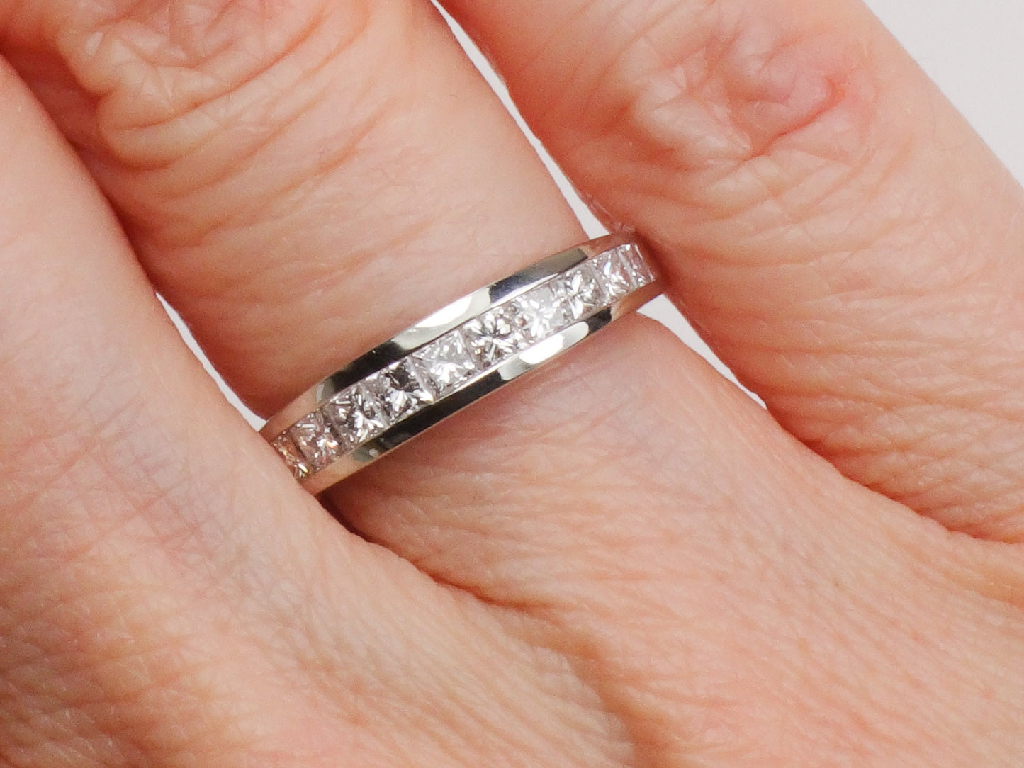 Vintage Platinum Princess Cut Natural Diamond Wedding Band 1 Carat TDW Invisible Channel Set Diamond Ring Size 4