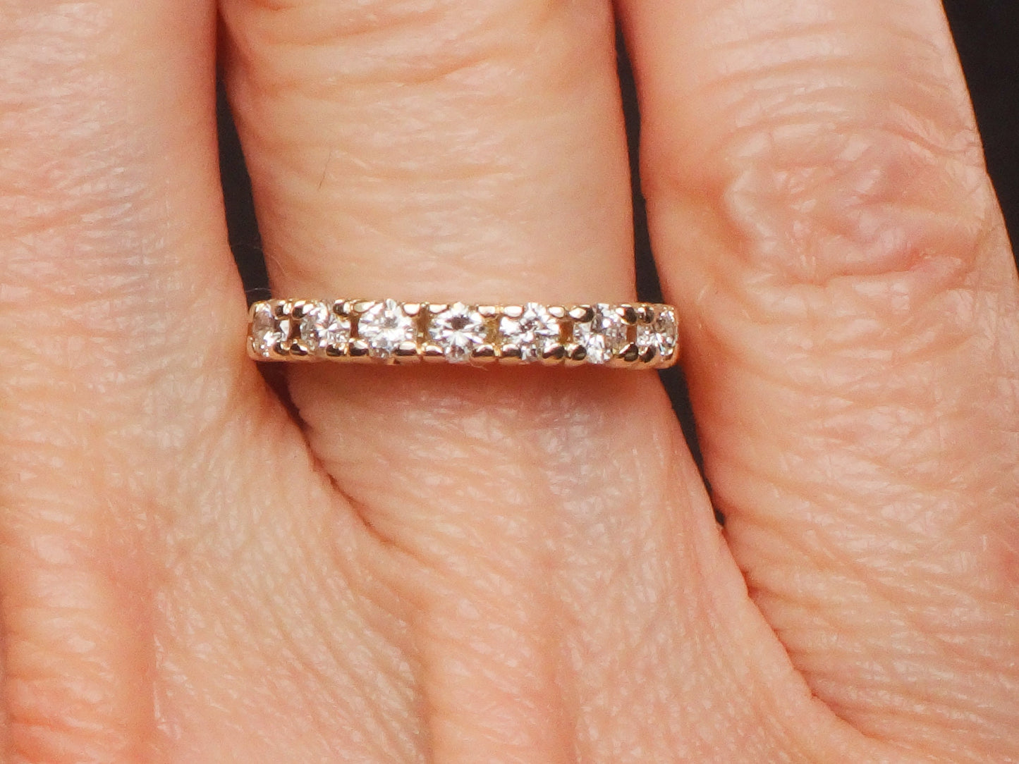 Vintage 14k Two Tone Gold Natural Diamond Wedding Band Seven Stone Stacking Wedding Ring