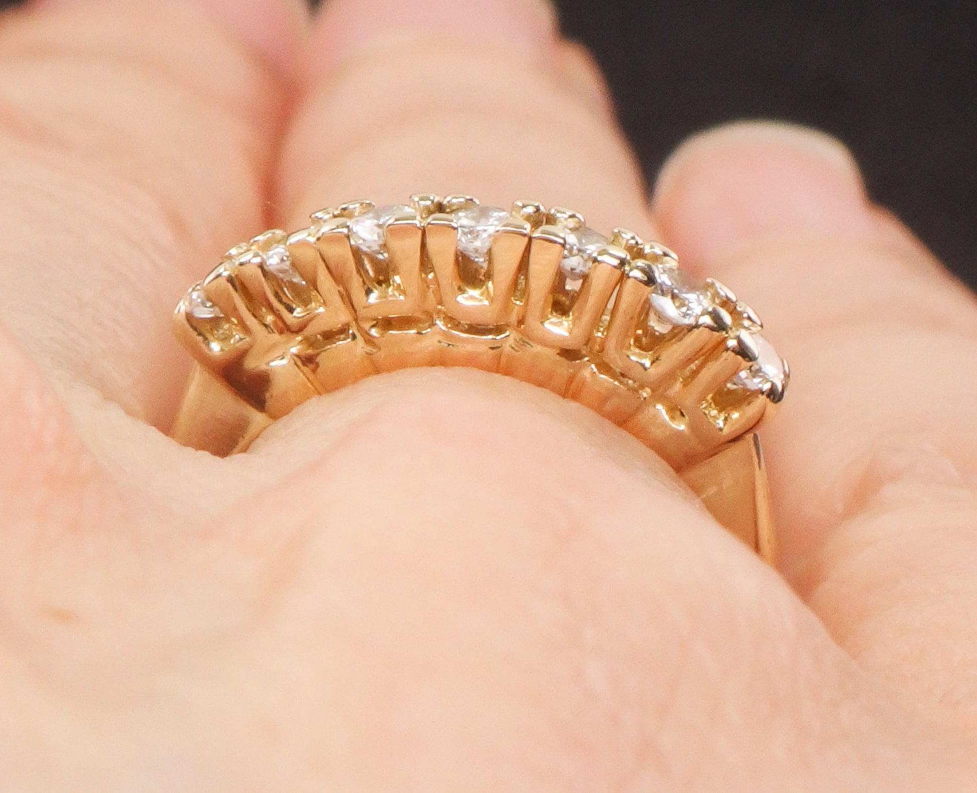 Vintage 14k Two Tone Gold Natural Diamond Wedding Band Seven Stone Stacking Wedding Ring