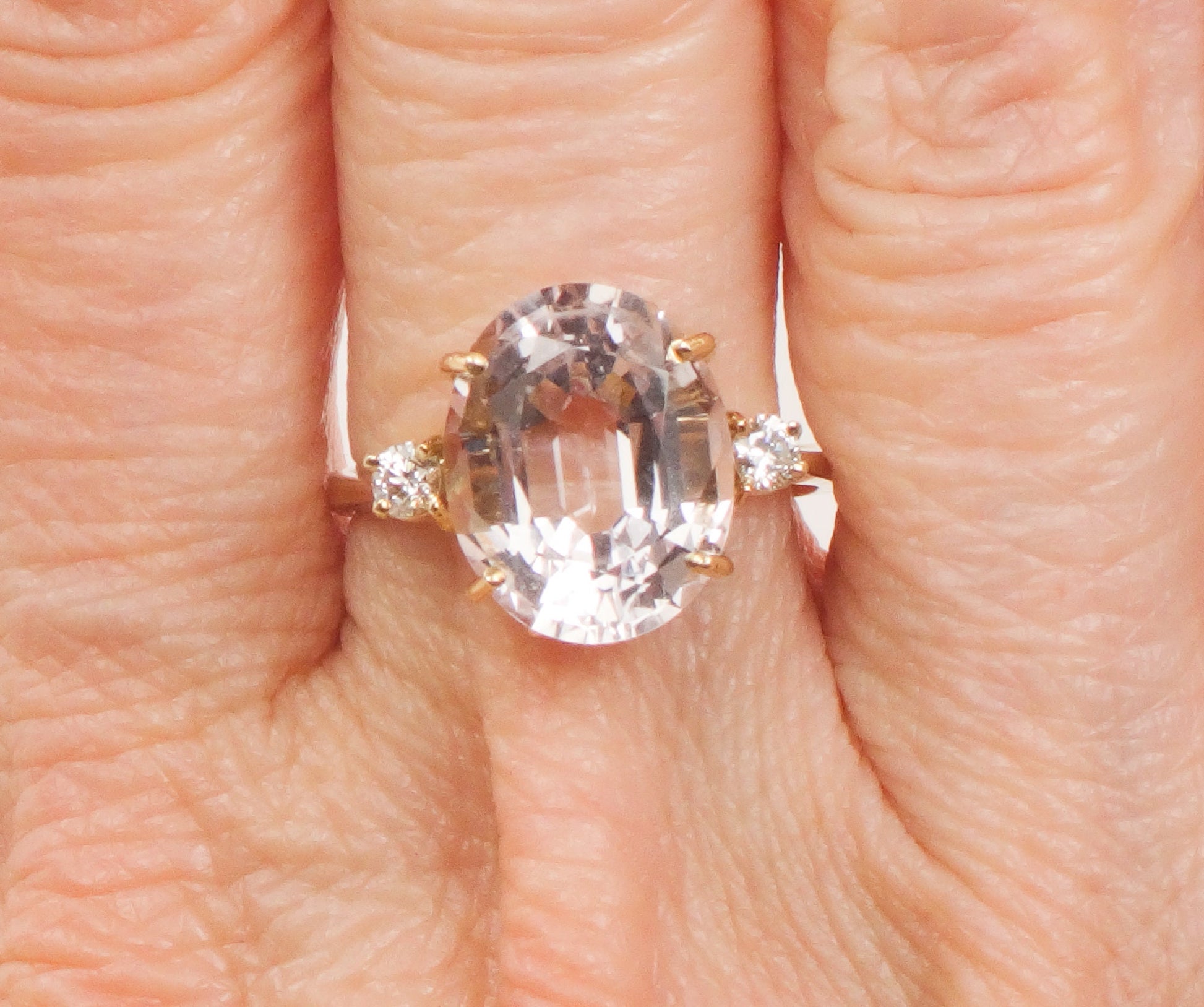 Vintage 14k Yellow Gold Morganite Ring: 5 CT, Diamond Accent, Size 6.5