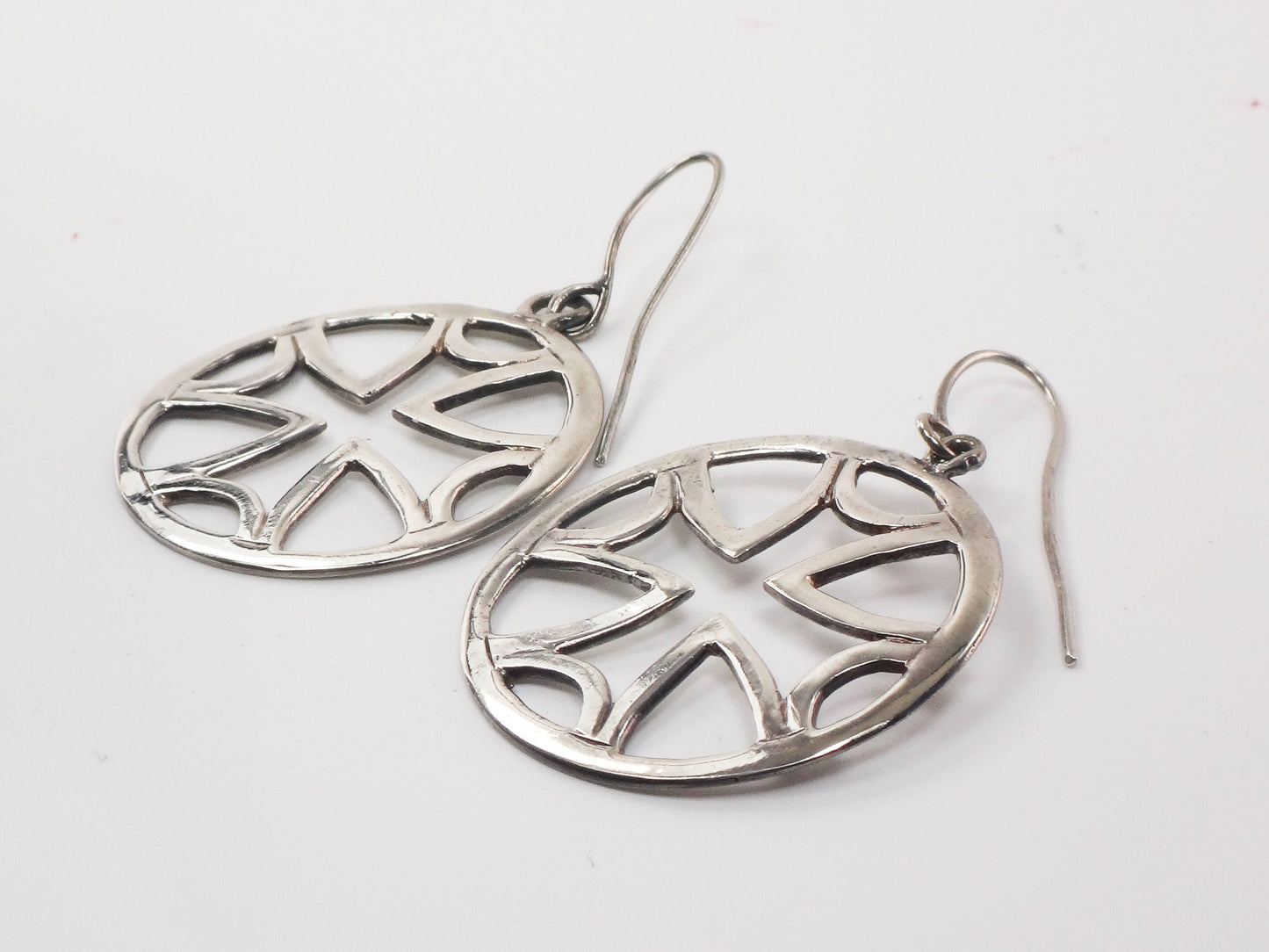 Large Sterling Silver Maltese Cross Earrings with Ear Wires Vintage Round Dangle Earrings