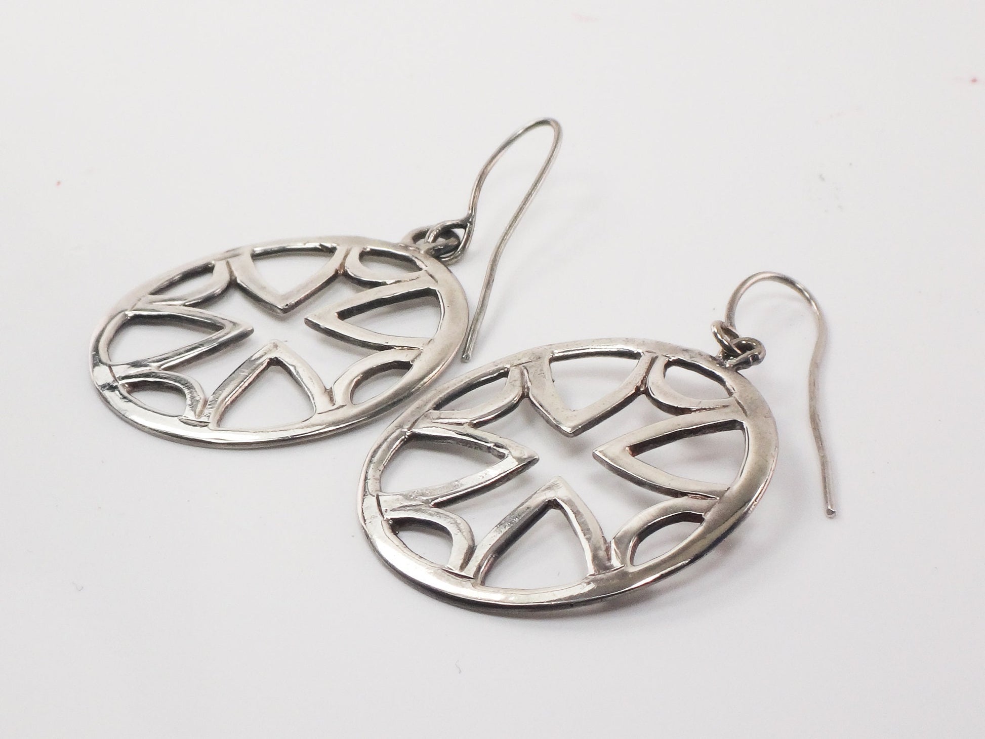 Large Sterling Silver Maltese Cross Earrings with Ear Wires Vintage Round Dangle Earrings