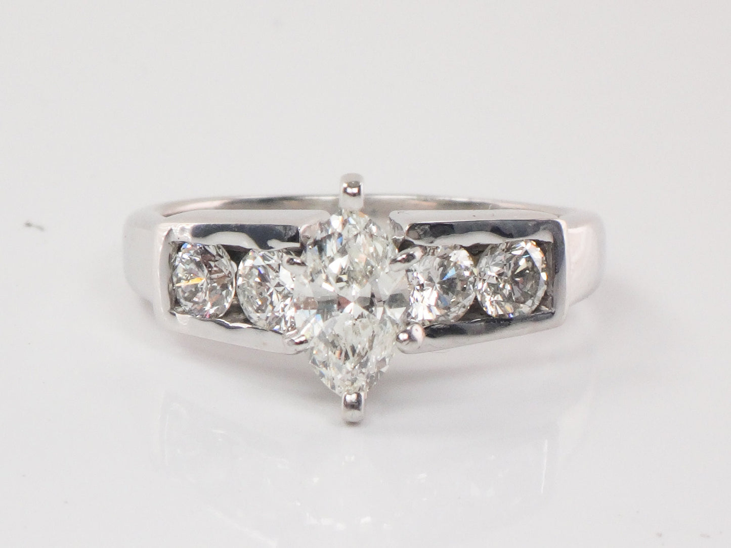 Vintage 18k White Gold Marquise Diamond Engagement Ring (.60 CT Center, Size 8)