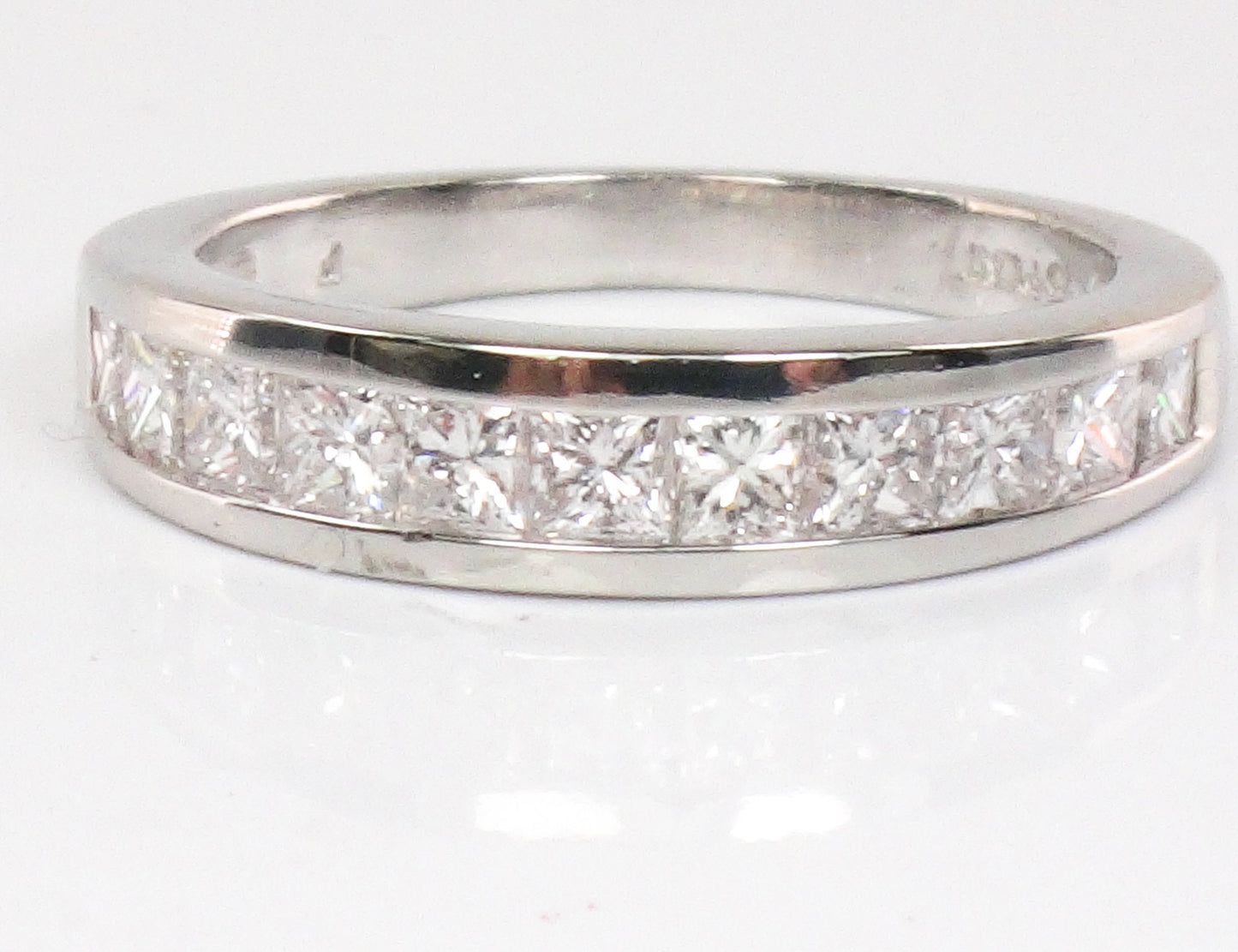 Vintage Platinum Princess Cut Natural Diamond Wedding Band, 1 Carat Total, Size 4