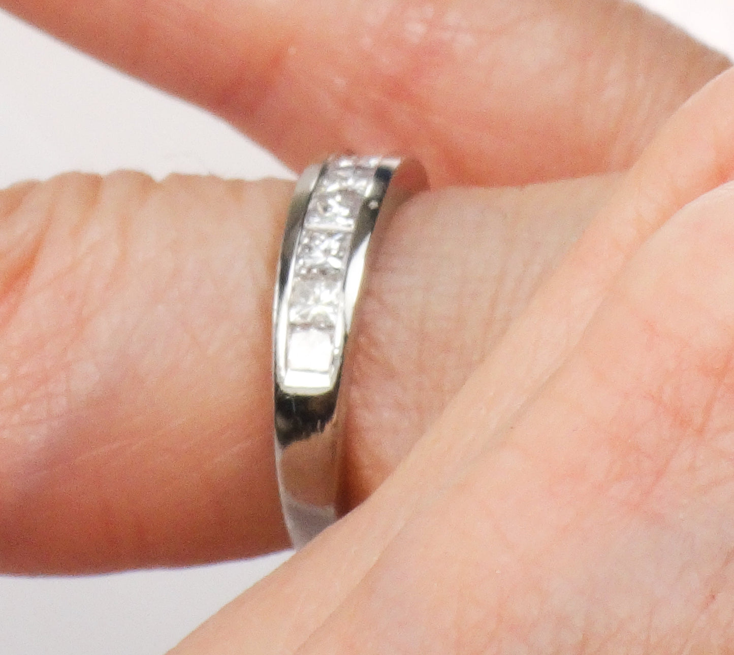 Vintage Platinum Princess Cut Natural Diamond Wedding Band 1 Carat TDW Invisible Channel Set Diamond Ring Size 4