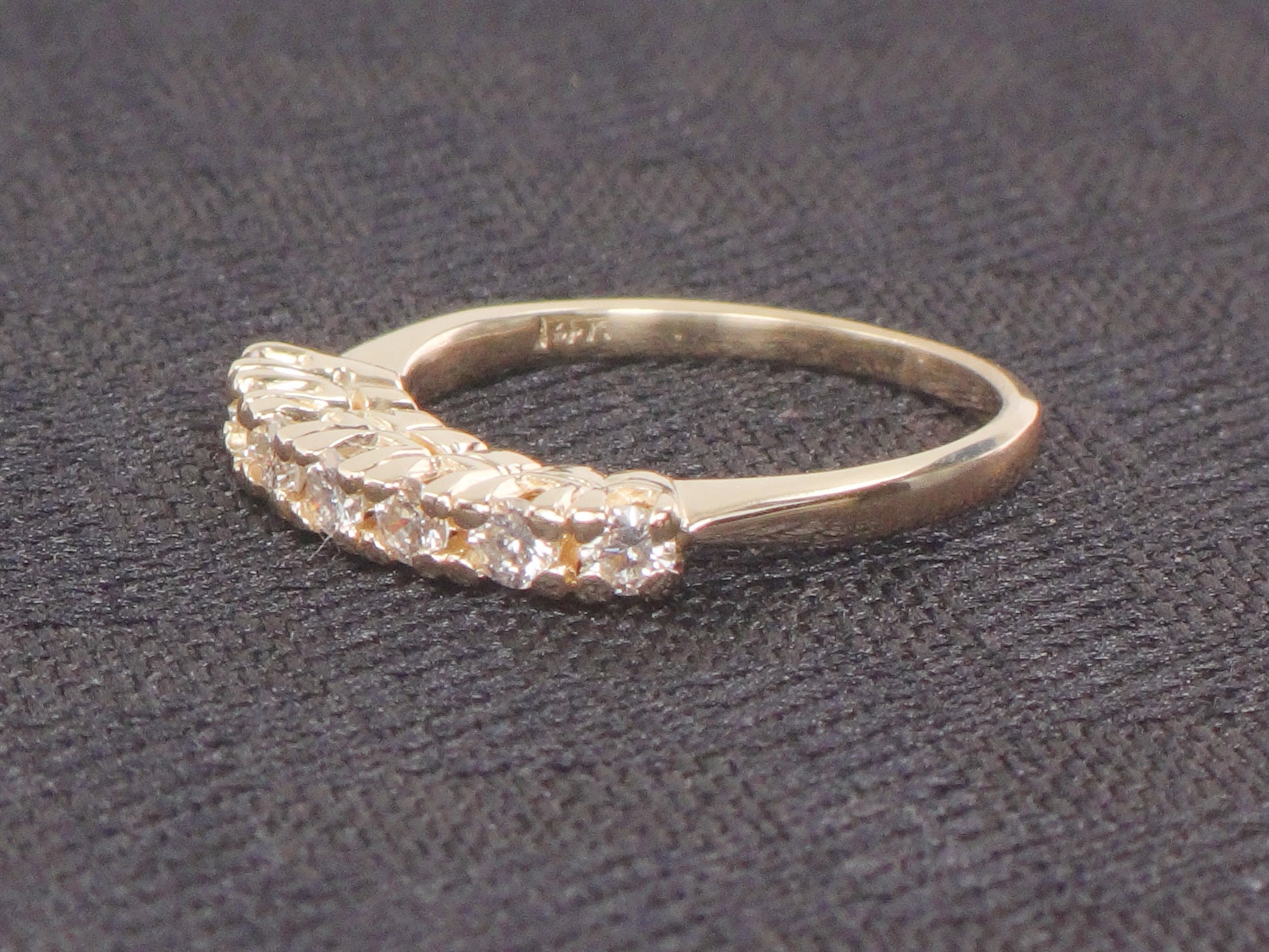 Vintage 14k Two Tone Gold Natural Diamond Wedding Band Seven Stone Stacking Wedding Ring