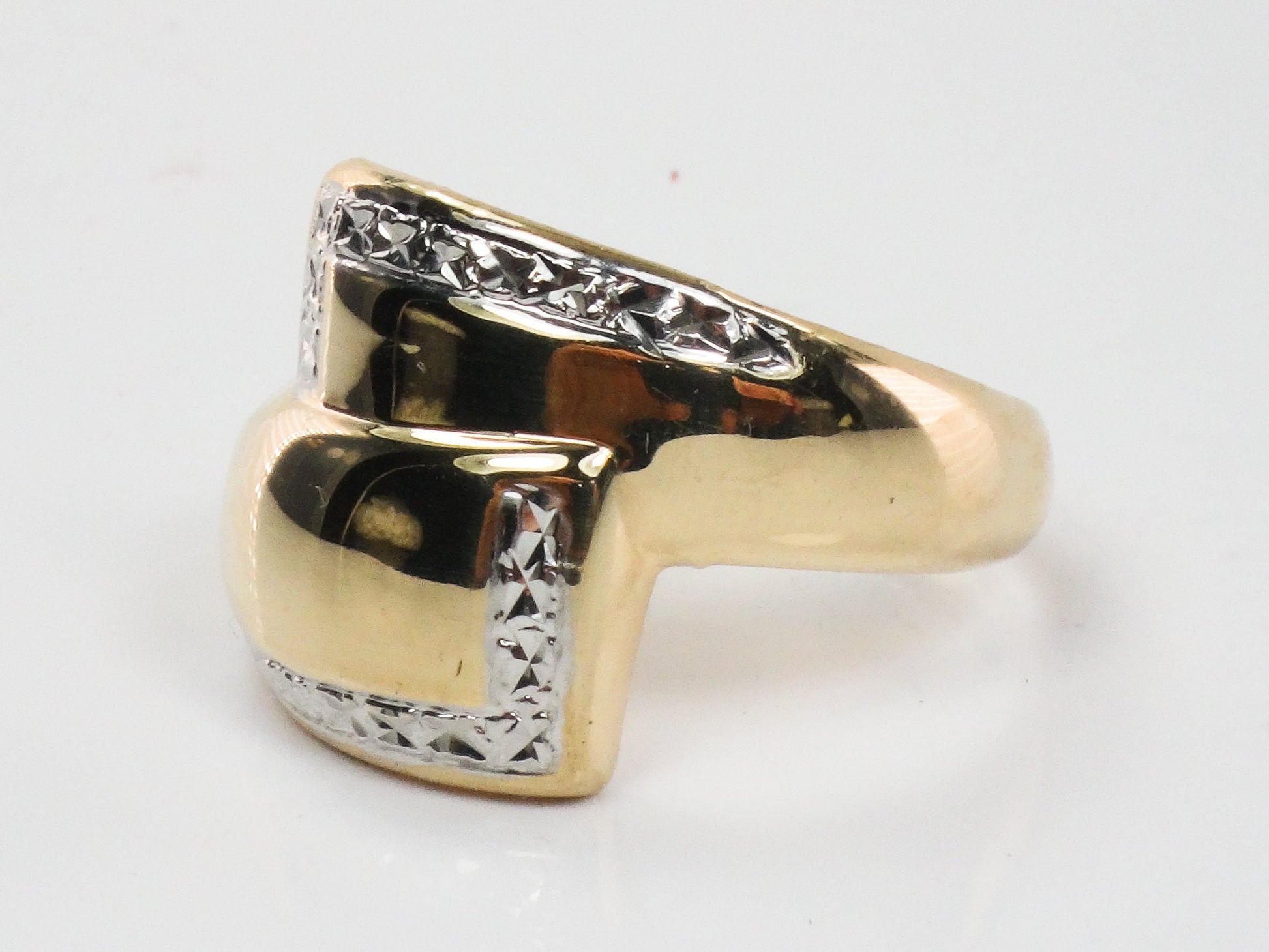 Vintage Michael Anthony Large 14k Two Tone Gold Bypass Style Ring Size 10.5